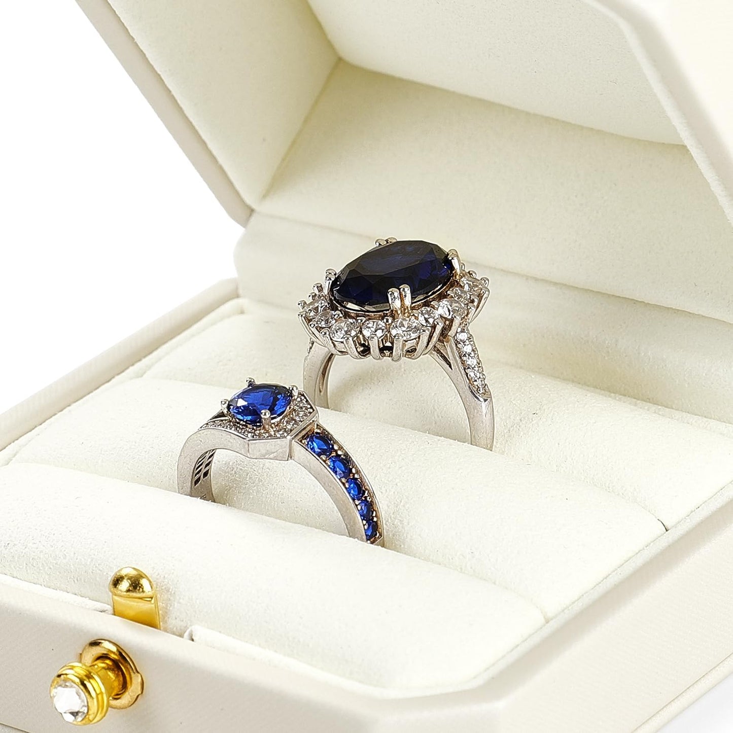 Oirlv Premium Leather Double Ring Box for Wedding Ceremony Engagement Ring Bearer Couple Jewelry Gift Box(White,Double)