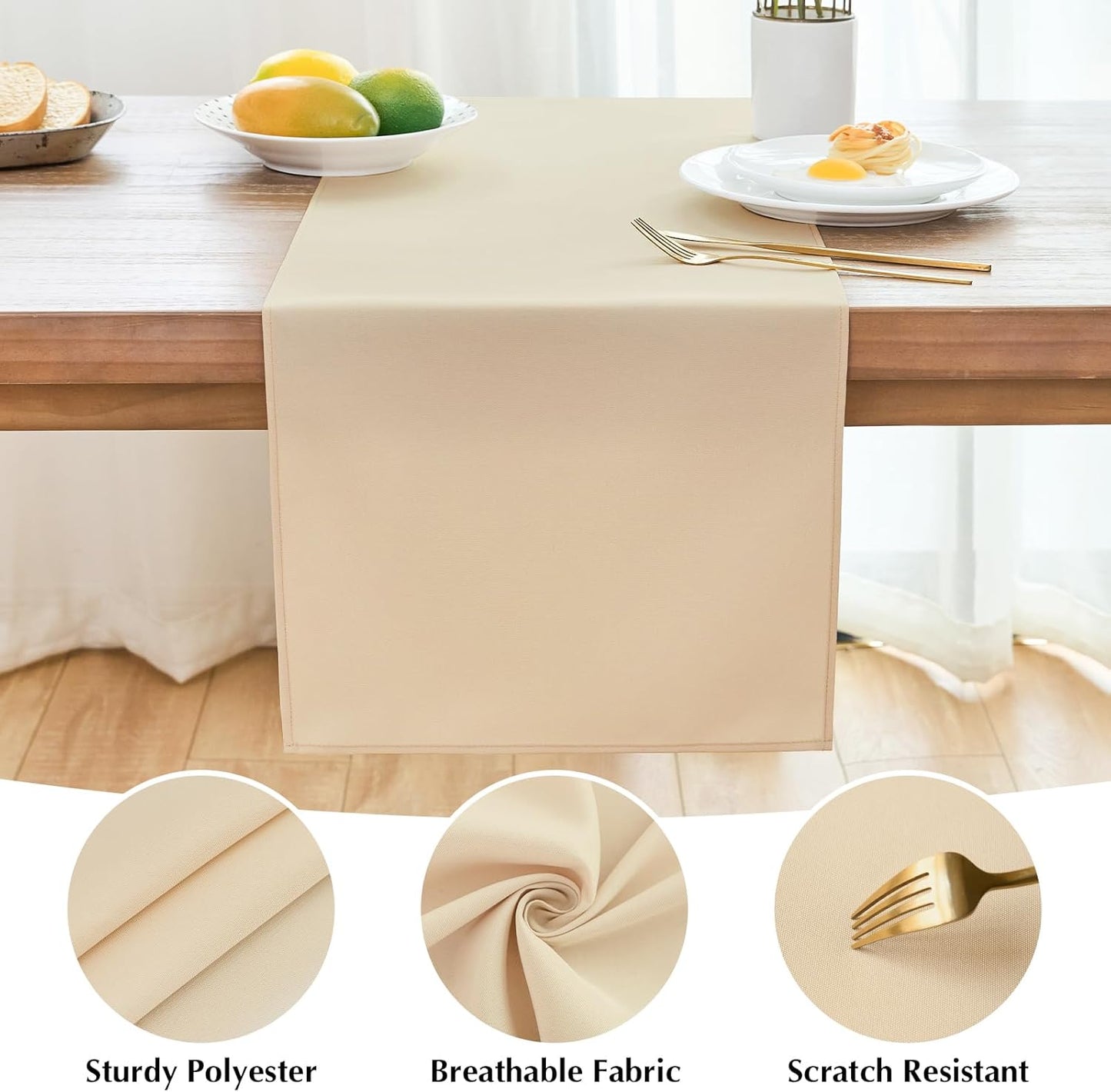 2 Pack Beige Table Runner 12 x 60 Inch Solid Color Farmhouse Runners Coffee Table Dresser for Daily Party Home Decoration