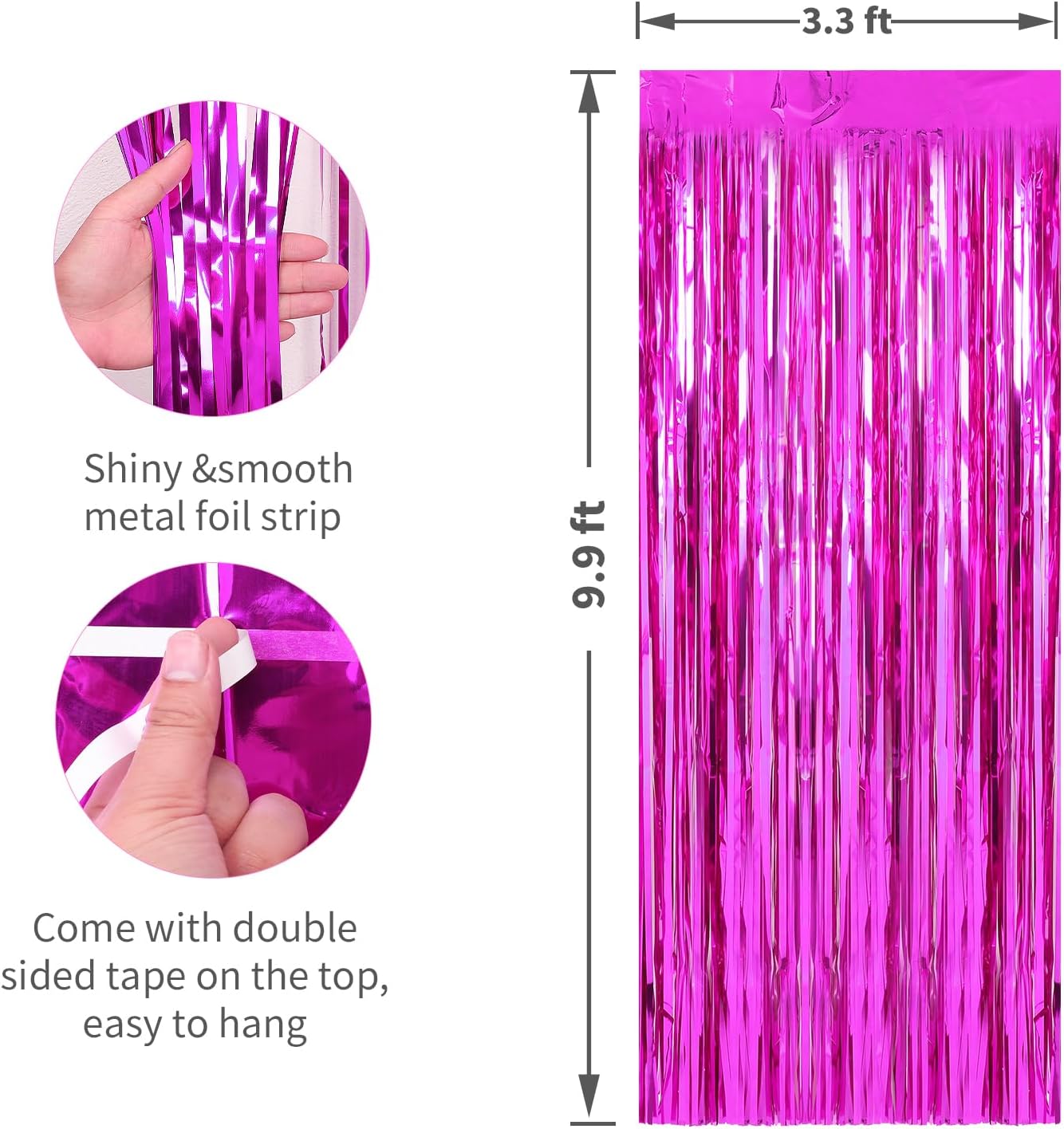 Crosize 3 Pack 3.3 x 9.9 ft Hot Pink Foil Fringe Backdrop Curtains, Streamer Backdrop Curtains, Streamers Birthday Party Decorations, Tinsel Curtains for Parties, Photo Booth Backdrops