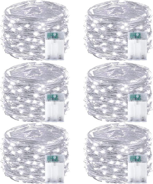 6-Pack Fairy Lights Battery Operated with Timer, Waterproof 16FT 50 LED String Lights Indoor Outdoor, Cuttable Starry Fairy Lights for Christmas Home Bedroom Wedding DIY Centerpiece Decor (Cool White)