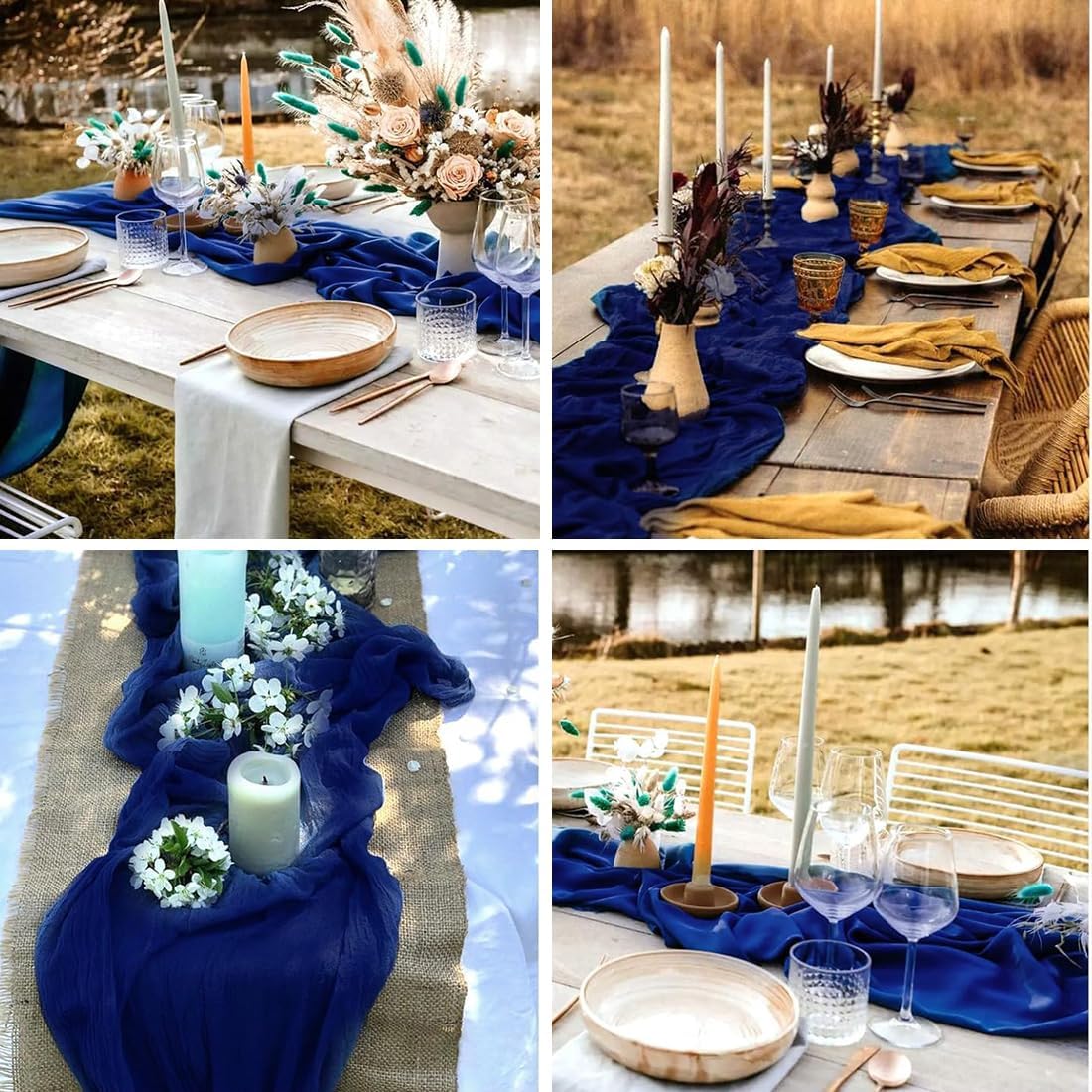 10 Pack Blue Cheesecloth Table Runner -21*120Inch Long Boho Wedding Table Decor, Rustic Gauze Fabric Runner for Bridal Showers, Baby Showers & Parties (Sheer, Lightweight, Wrinkled Design)