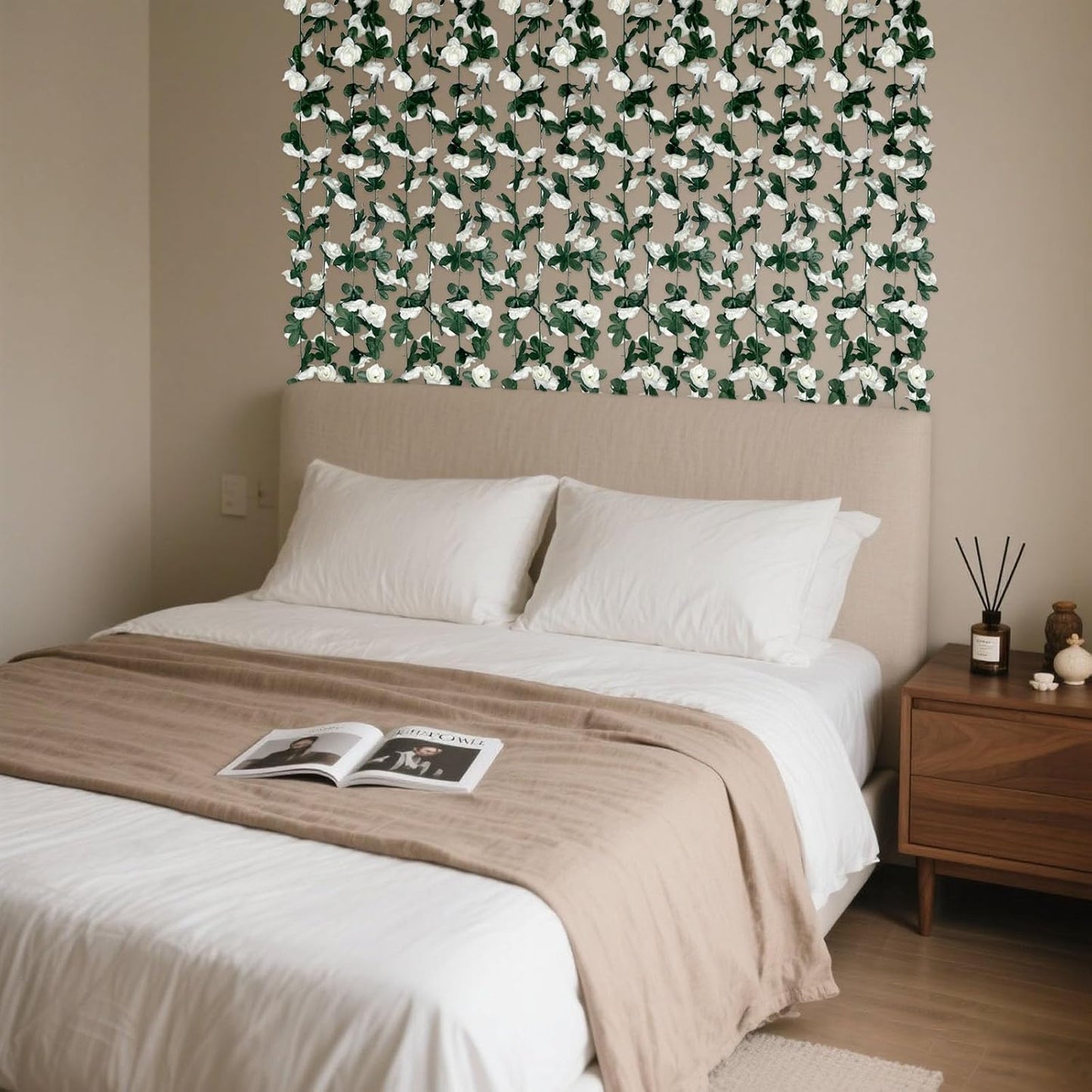 8Pcs 63Ft White Rose Garland, Fake Rose Hanging Flowers, Artificial Flower Vine, Hanging Floral Vine Garland for Wedding, Birthday Party, Wall Arch, Halloween, Christmas Garden Backdrop Decor