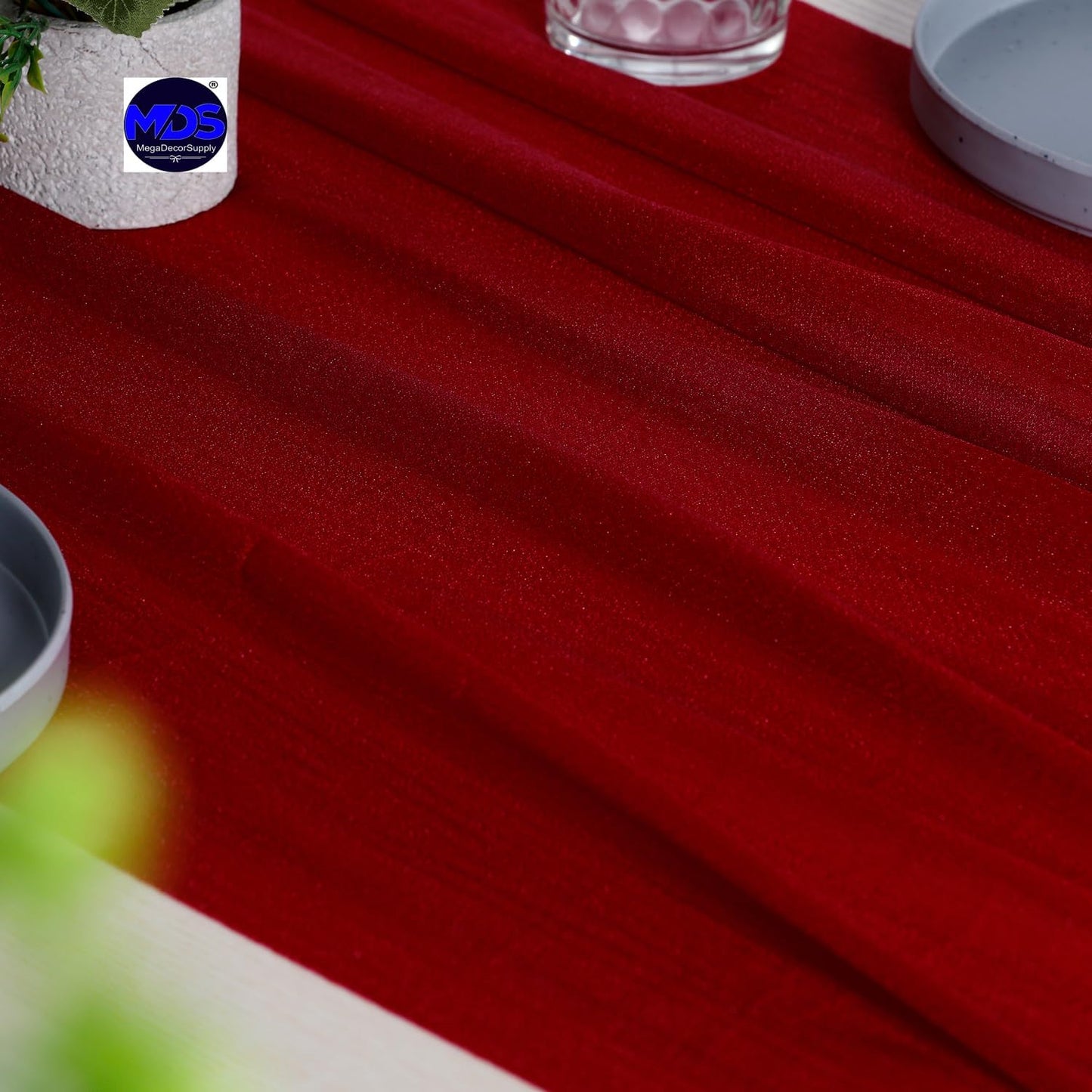 MDS 5 Pack 10ft Chiffon Table Runner 29 x 120 Inches Sheer Wedding Runner Romantic Rustic Table Runner for Wedding Decorations, Birthday Parties, Bridal Shower Party Arch Decor - Apple red