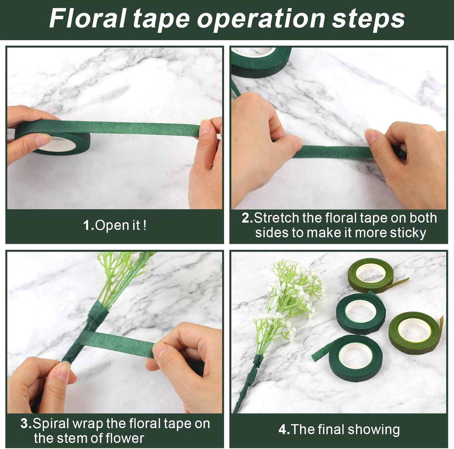 DSUWAZU Floral Tape and Wire Arrangement Tools Kit, Green Tape, Boutonniere Pin for Bouquet Stem Wrap, Florist and Wreath Making Supplies