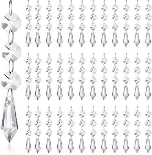 Nuenen 100 Pcs Hanging Crystals for Centerpieces Acrylic Chandelier Garland Beads Strands Prism Decorations Clear Teardrop Chandelier Crystals Pendant Wedding Home Garden Outdoor Ornaments(Icicle)