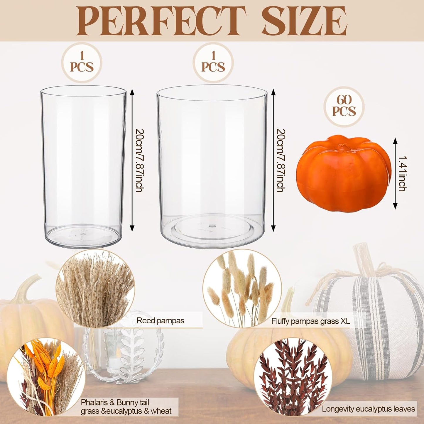 Fall Decor for Home Fall Vase with Boho Flowers Mini Pumpkin Vase Filler Set Rustic Thanksgiving Farmhouse Autumn Decorations Pampas Grass Dried Flower Pumpkin Centerpieces for Tables
