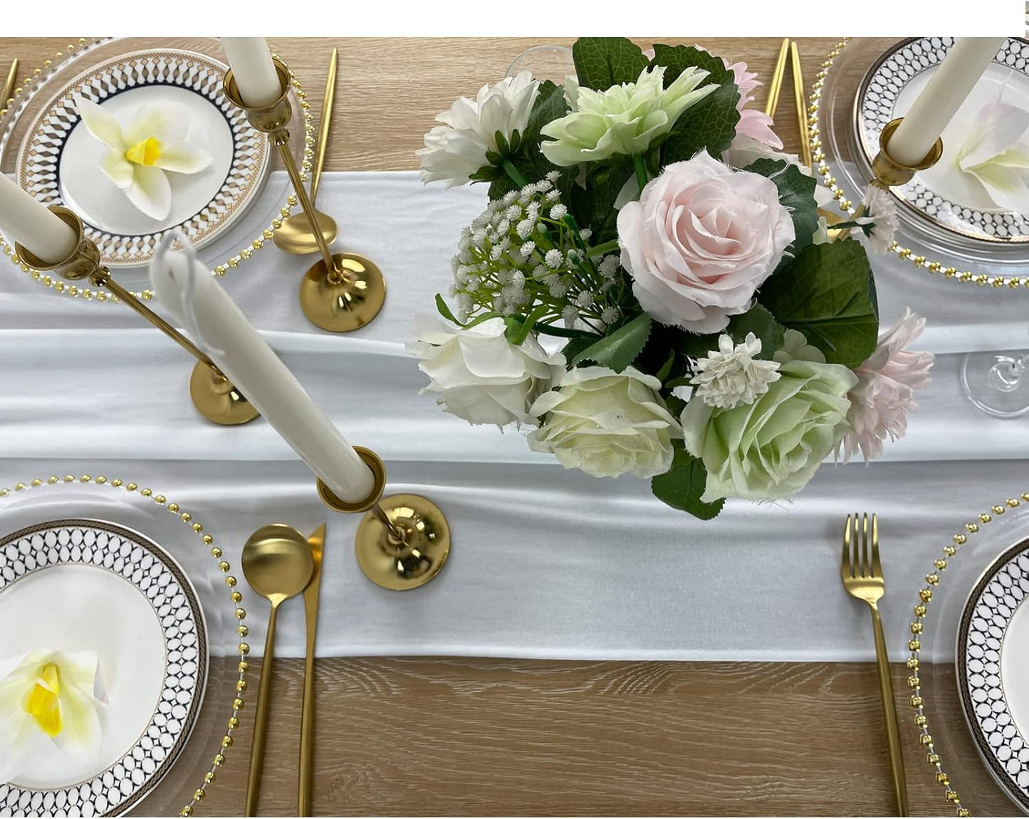 Luxurious Velvet Table Runner, 10ft Wedding Reception Decorations, 20x120inch Soft Velvet Fabric, Table Linen Overlay, Wedding Table Runners (White, 20X120inch)