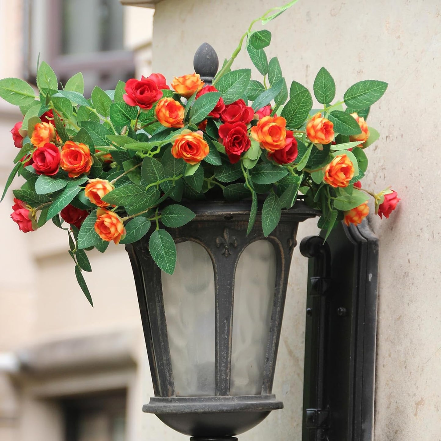 6FT Bendable Rose Vine with Butterflies, Wildflower Garland Hanging Floral Garland for Wall Decor Trellis Fence Home Room Decoration (Orange, 2pcs)