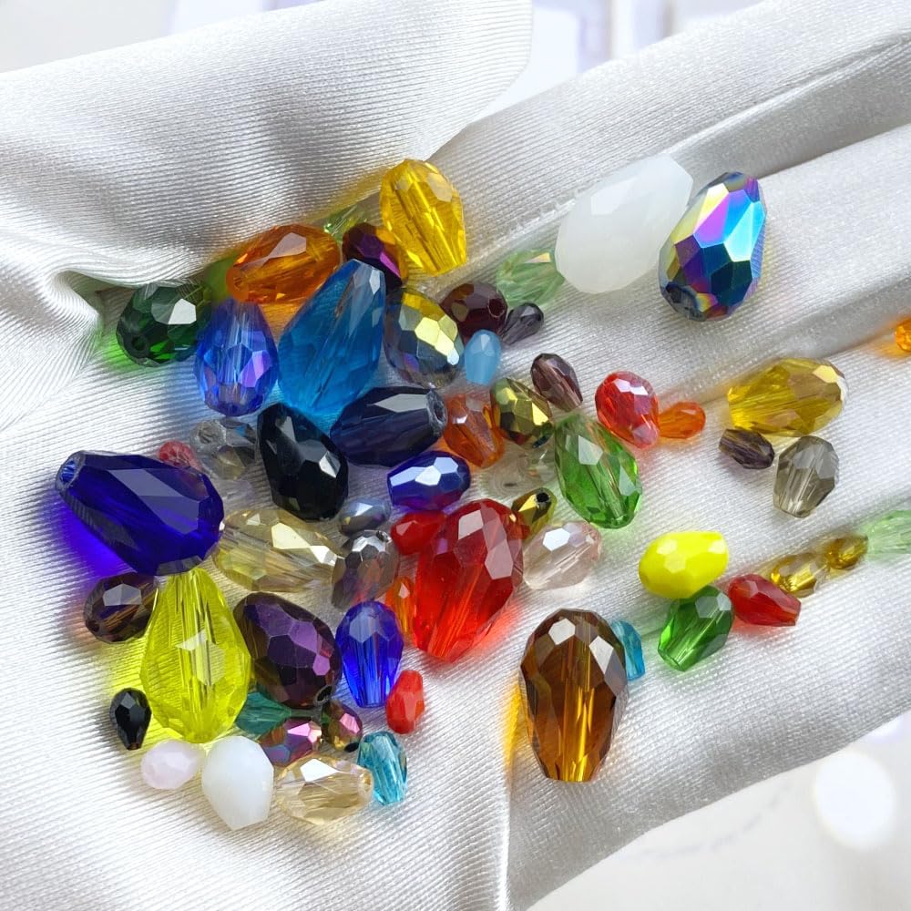 200pcs 4x6mm Teardrop Crystal Glass Beads Vertical Hole Faceted Loose Spacer Beads for DIY Craft Jewelry Making Necklace Bracelet Earring Wind Chimes(Yellow Series)