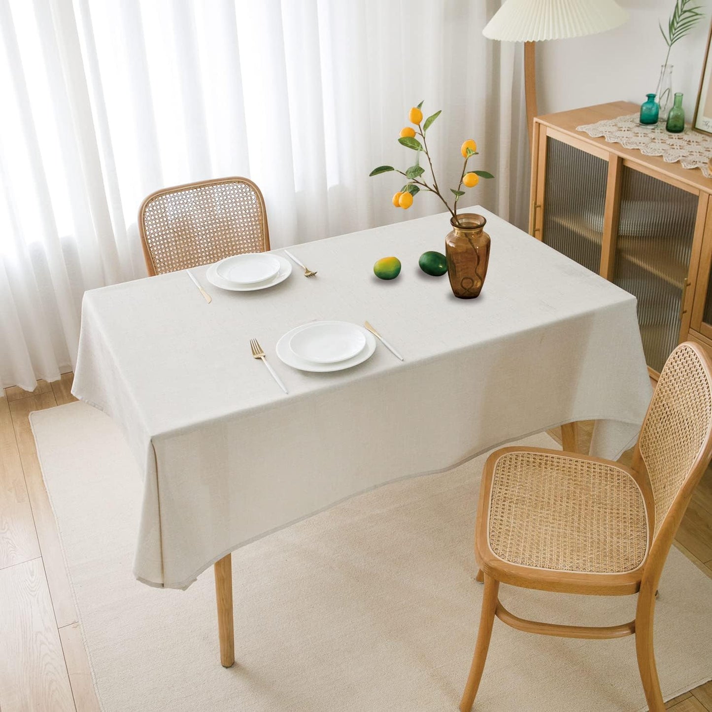 NLMUVW White Linen Tablecloth Rectangle 120 Inch, Dining Table Cloth Water Resistant Farmhouse Long Table Cover for Kitchen Party, 54 x 120 Inch