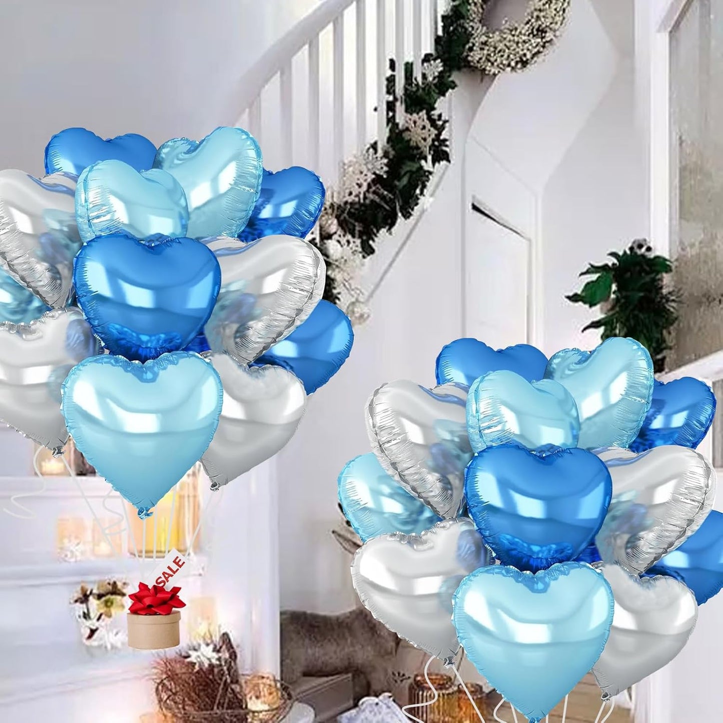 Silver Heart Balloons,18inch Bright Blue Heart Shaped Foil Balloons & Blue Helium Mylar Balloon for Anniversary Wedding Engagement Birthday Party Baby Shower Decorations(12Pcs)