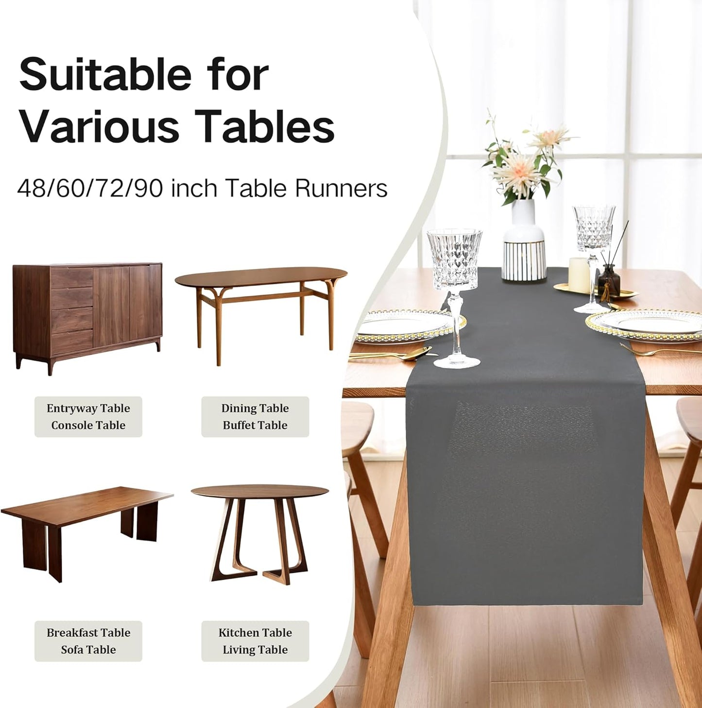 Farmhouse Grey Table Runner Dining Table Runners 90 Inches Long Coffee Table Runner for Dresser Living Room Bedroom Holiday Party Banquet 12X90 Inch