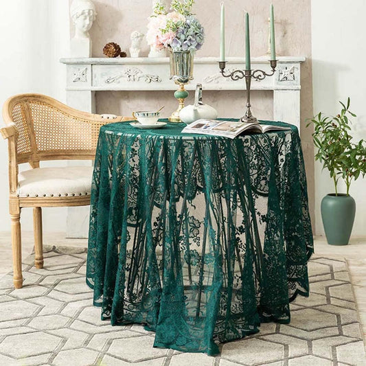 Vintage 60 inch Green Lace Tablecloth Floral Embroidered Boho Shabby Chic Small Table Cover for Wedding Halloween Party Dinning Holiday, 1 Piece