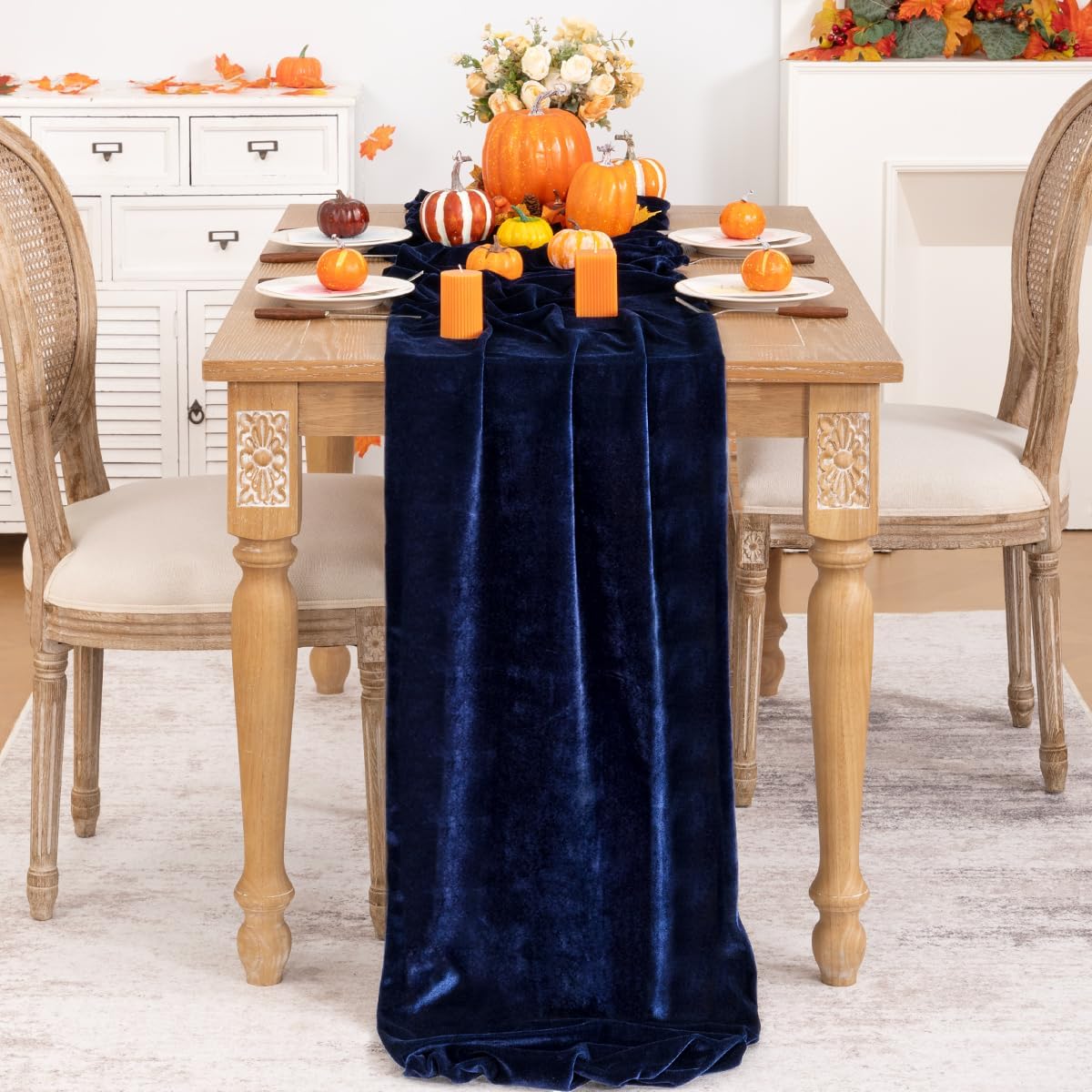 Navy Blue Velvet Table Runner 3 Pack Fall Thanksgiving Navy Table Runners 20 x 120 Inch Luxurious Velvet Fabric Friendsgiving Table Decorations for Christmas Dinner Wedding Bridal Baby Shower