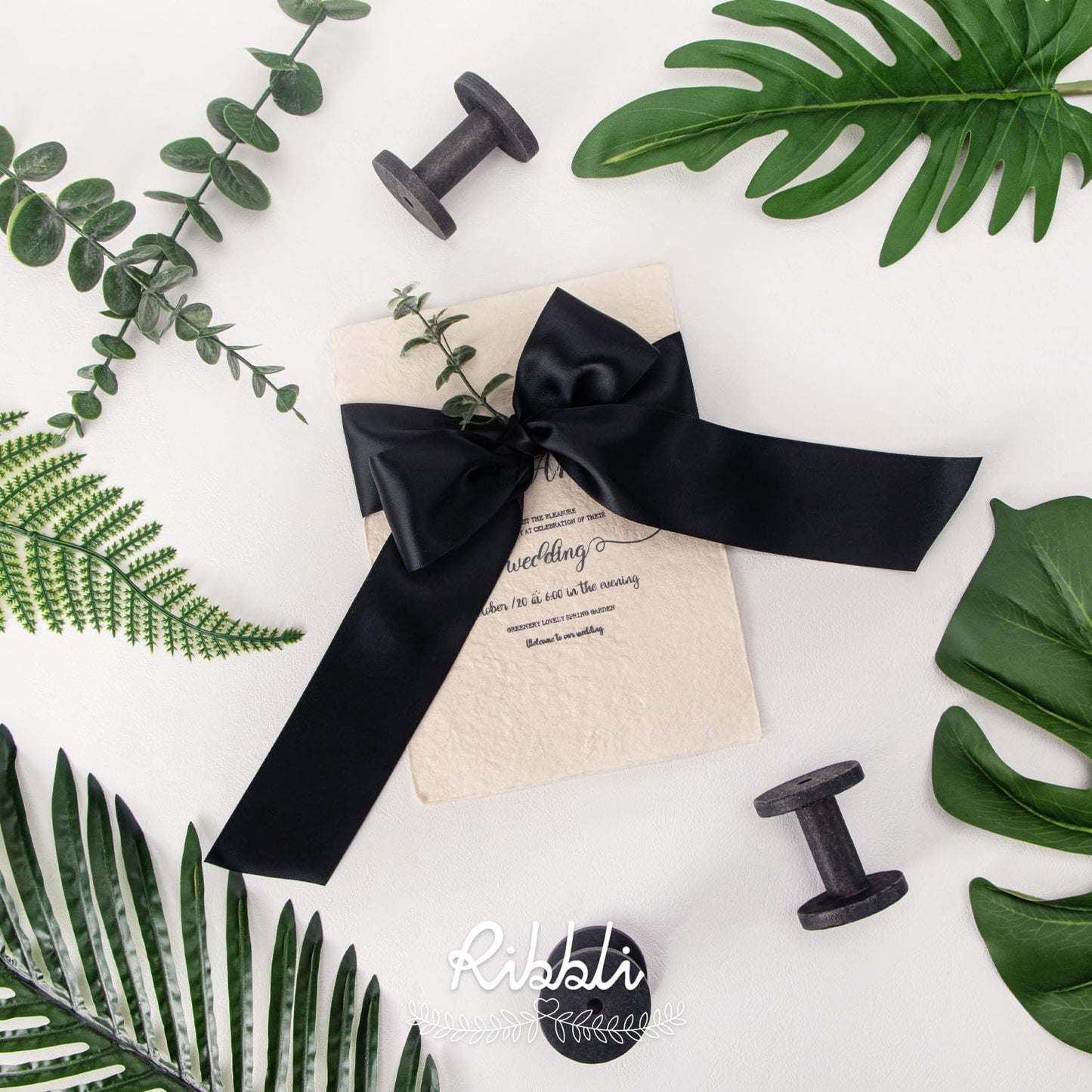 Ribbli Black Double Faced Satin Ribbon, 2” x Continuous 10 Yards,Use for Bows Bouquet,Gift Wrapping,Floral Arrangement,Wedding Decoration