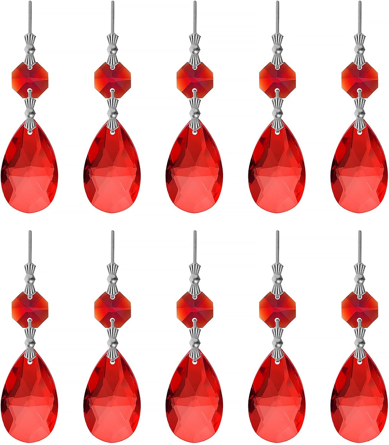 10pcs Crystal Prisms Chandelier Red Ornament Pendants Rainbow Maker 38mm Drop Prism Hanging Prisms for Wedding Party Chrismtmas Decoration DIY Jewelry