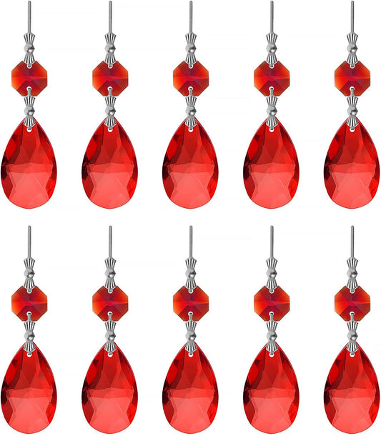 10pcs Crystal Prisms Chandelier Red Ornament Pendants Rainbow Maker 38mm Drop Prism Hanging Prisms for Wedding Party Chrismtmas Decoration DIY Jewelry