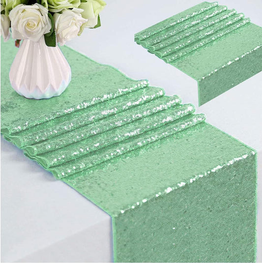 Eternal Beauty Mint Green Table Runner for Wedding, 2PCS-12x108 Sequin Table Runner Decorations for Birthday Parties, Banquets, Graduations,Christmas