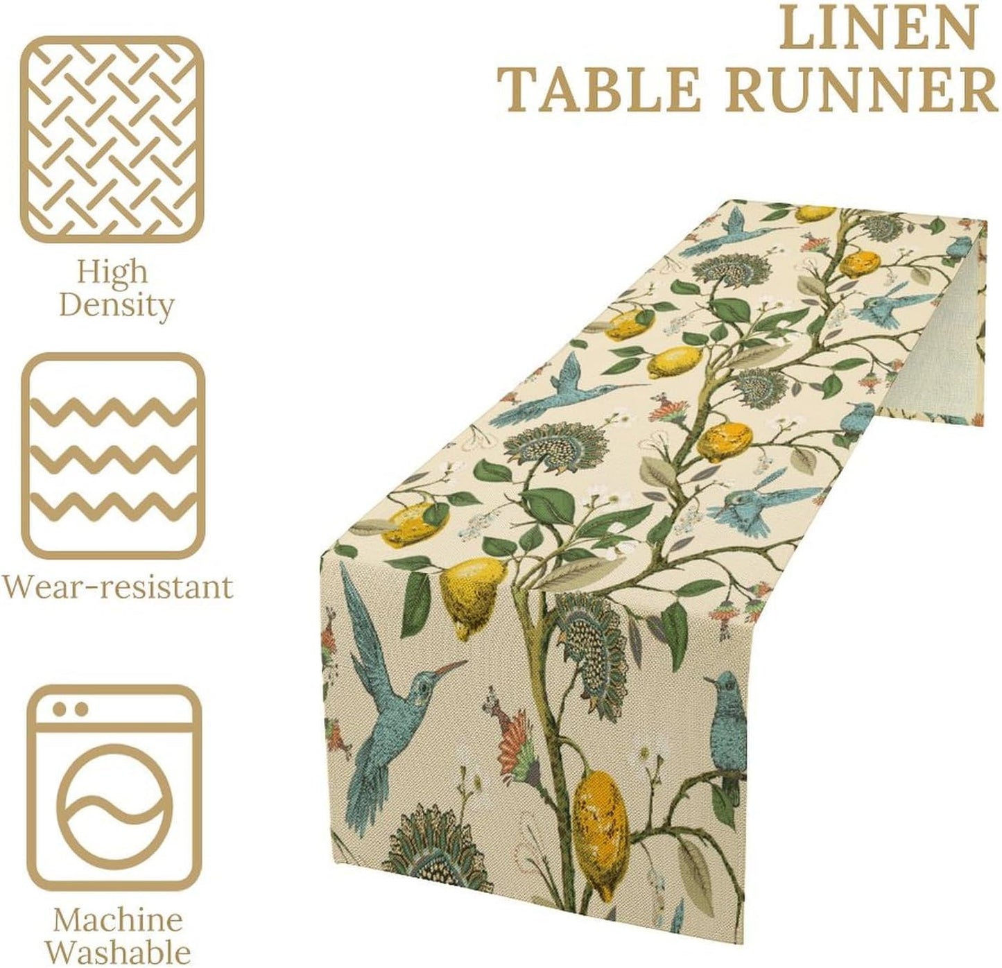 Table Runner with Flowers and Birds, Spring Plant Flowers Table Decoration Linen Table Runner Family Party Party Decorations 13x70 Inches
