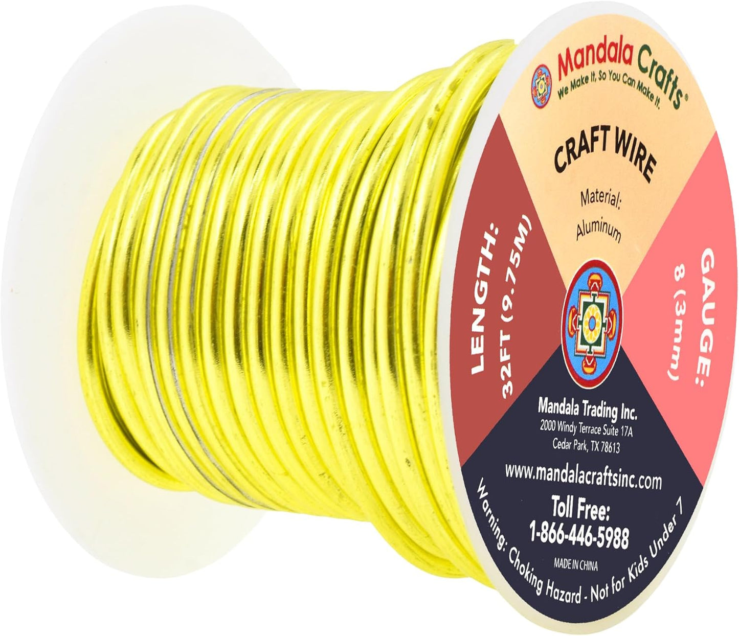 Mandala Crafts 8 Gauge Anodized Aluminum Craft Wire for Jewelry Making - 32 FT Colored Flexible Yellow Green Wire - Bendable for Bonsai Armature Crafting Sculpting