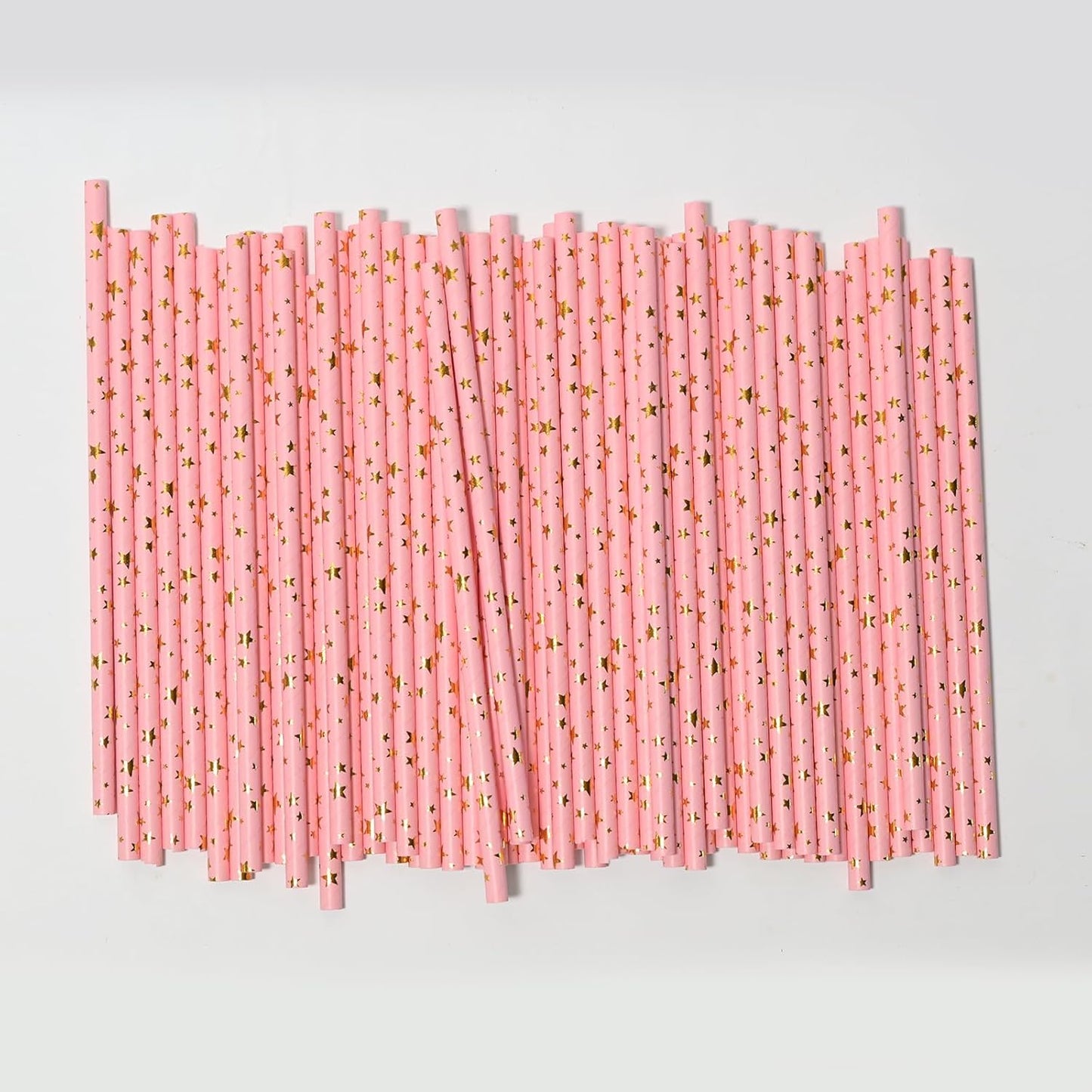 Disposable Paper Straws - Pink Gold Star Paper Straws for Party, Bridal Shower, Wedding, Bar Supplies, 100 Count