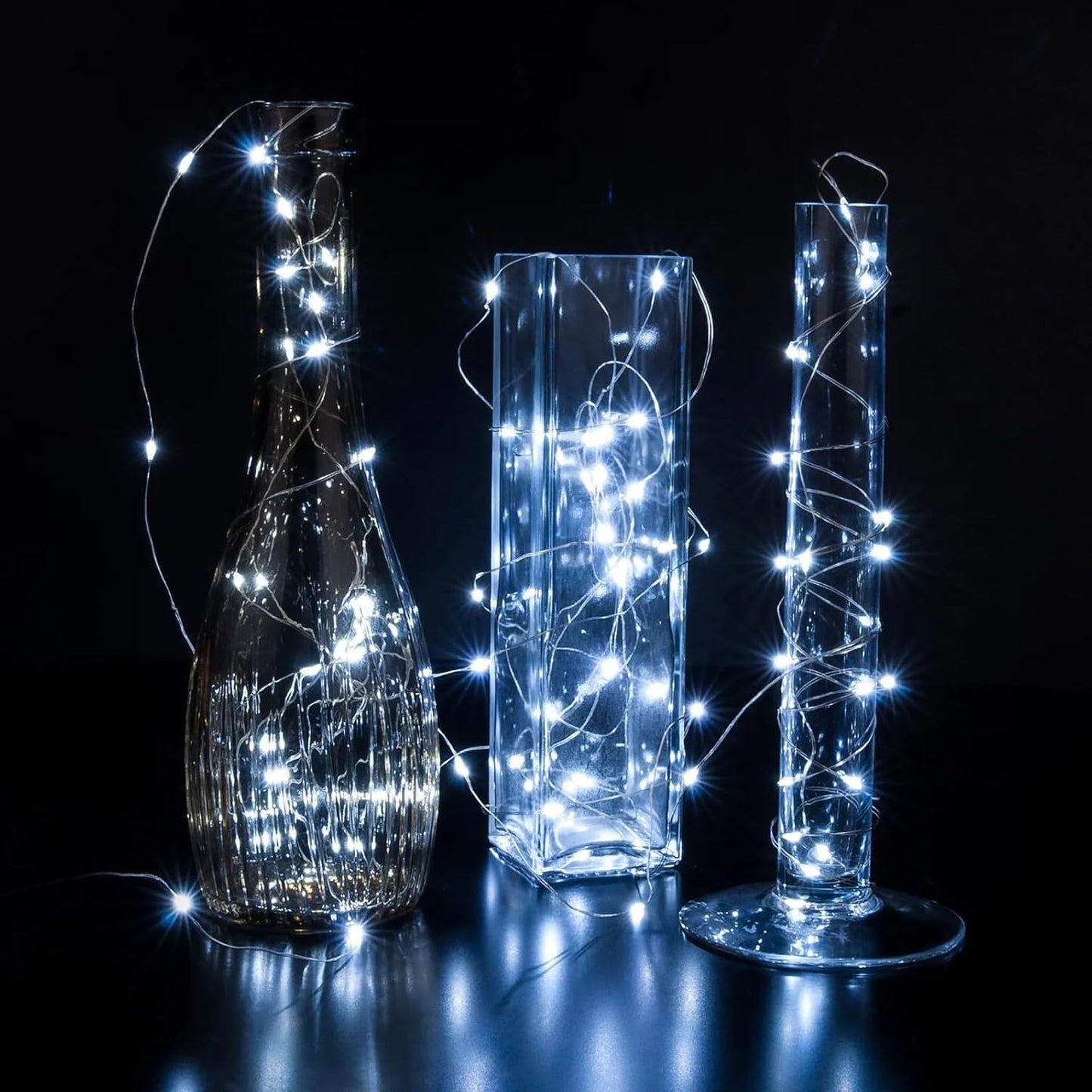 100 Pack White Fairy Lights 7Ft 20 LED Twinkle String Lights 3 Modes Battery Operated Waterproof Firefly Starry for Mason Jar Party Wedding Christmas Valentines Day Table Centerpieces,Cold White