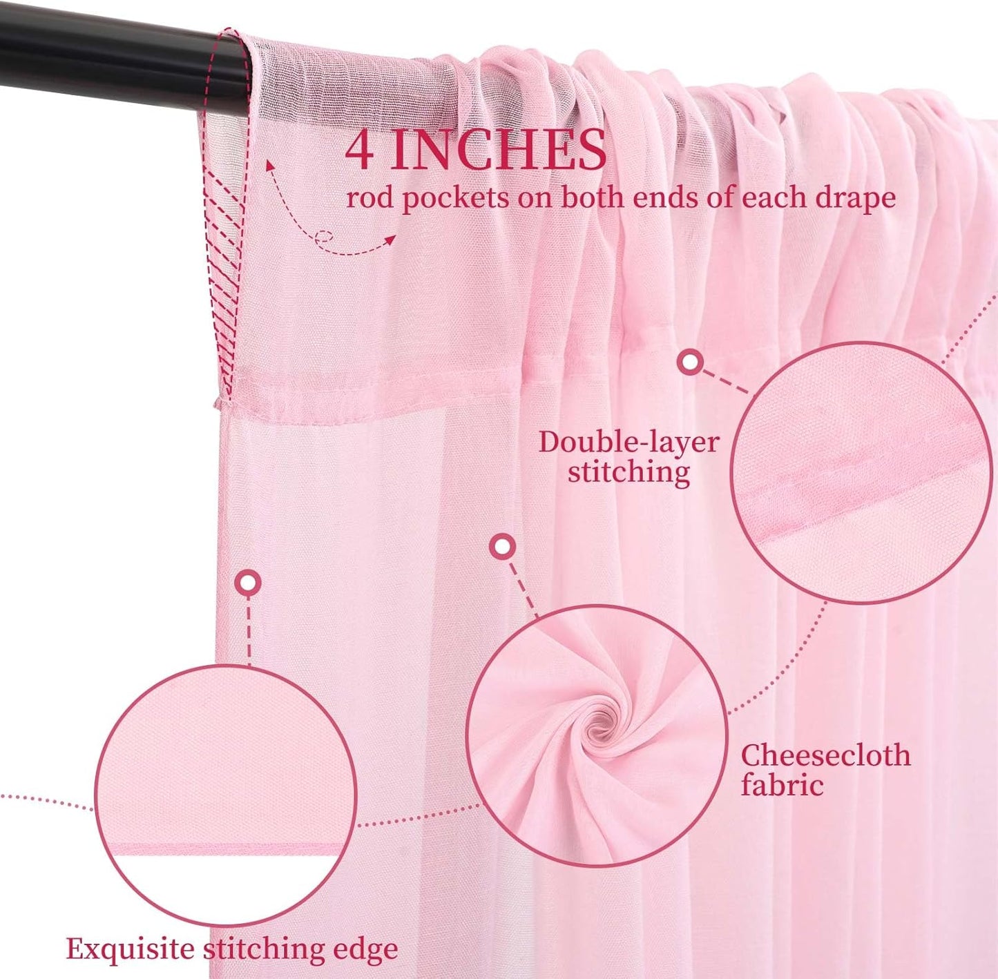 6 Panels Pink Ceiling Drapes for Wedding 5ftx10ft Ceiling Drapes Wedding Arch Draping Fabric Cheesecloth Sheer Curtain Romantic Ceiling Decorations for Weddings Party Banquet Ceremony Stage