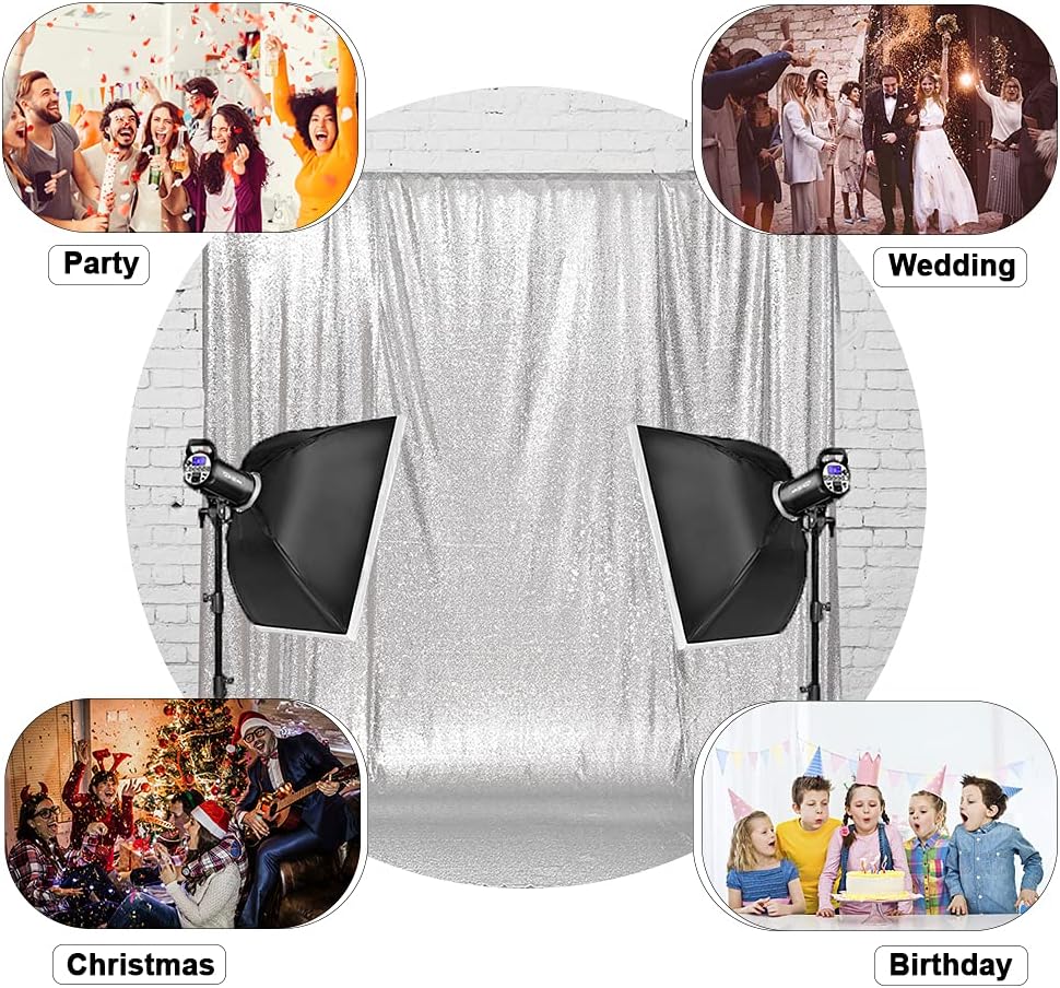 Eternal Beauty Silver Thick Sequin Backdrop, 10x10 Ft Glitter Background Curtains for Shimmer Photography Party Wedding Birthday Back Drop Decor