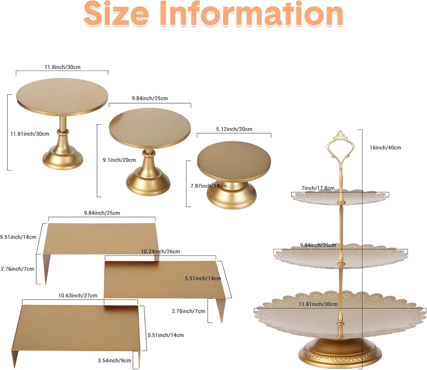 Garvee 7-Piece Gold Metal Cake Stand Set, Dessert Table Display Set with 3 Sizes Round Pedestal Stands, Tiered Cupcake Holder & Display Risers for Party, Wedding, Birthday, Baby Shower, Anniversary