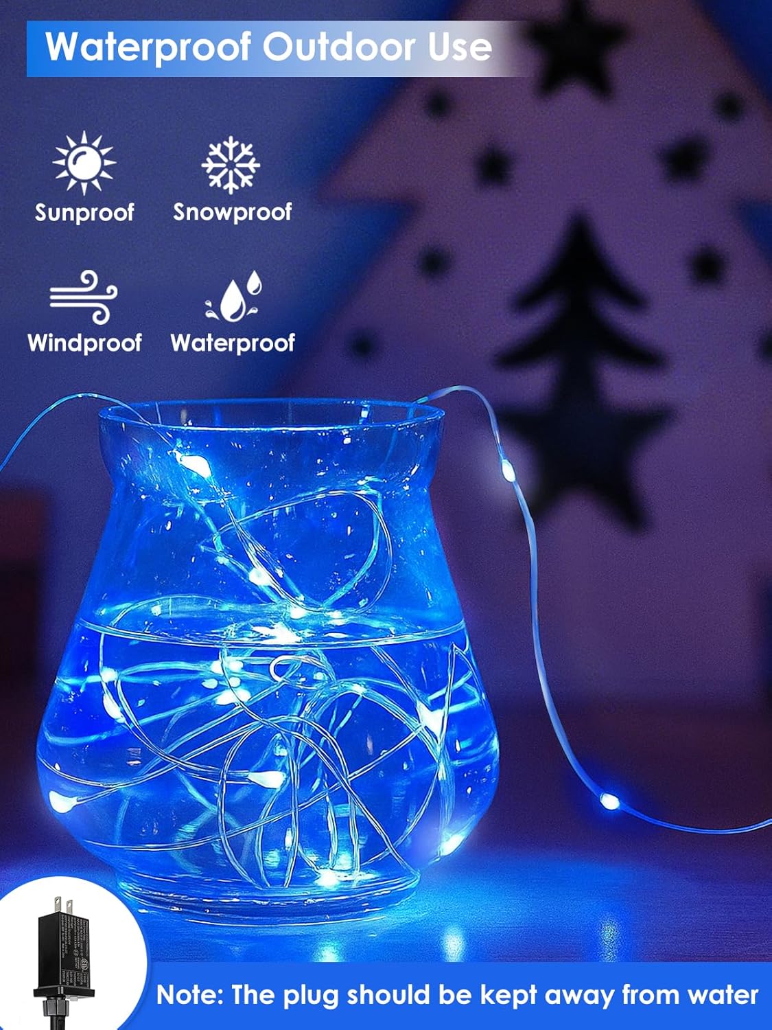 66Ft 200 LED Fairy Lights Plug in, Waterproof String Lights Outdoor & Indoor 8 Modes Christmas Lights Bedroom Decor, Timer Twinkle Light for Girl's Room Garden Party Christmas Decorations (Blue&White)