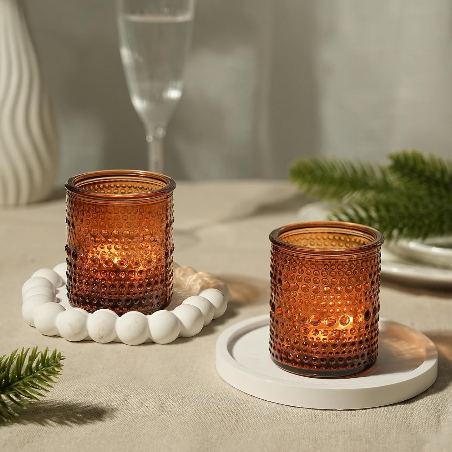 36pcs Amber Votive Candle Holders for Fall Decor, Glass Small Tea Lights Candle Holders for Table Centerpiece for Home Decor Party Fall Boho Decor (Amber)