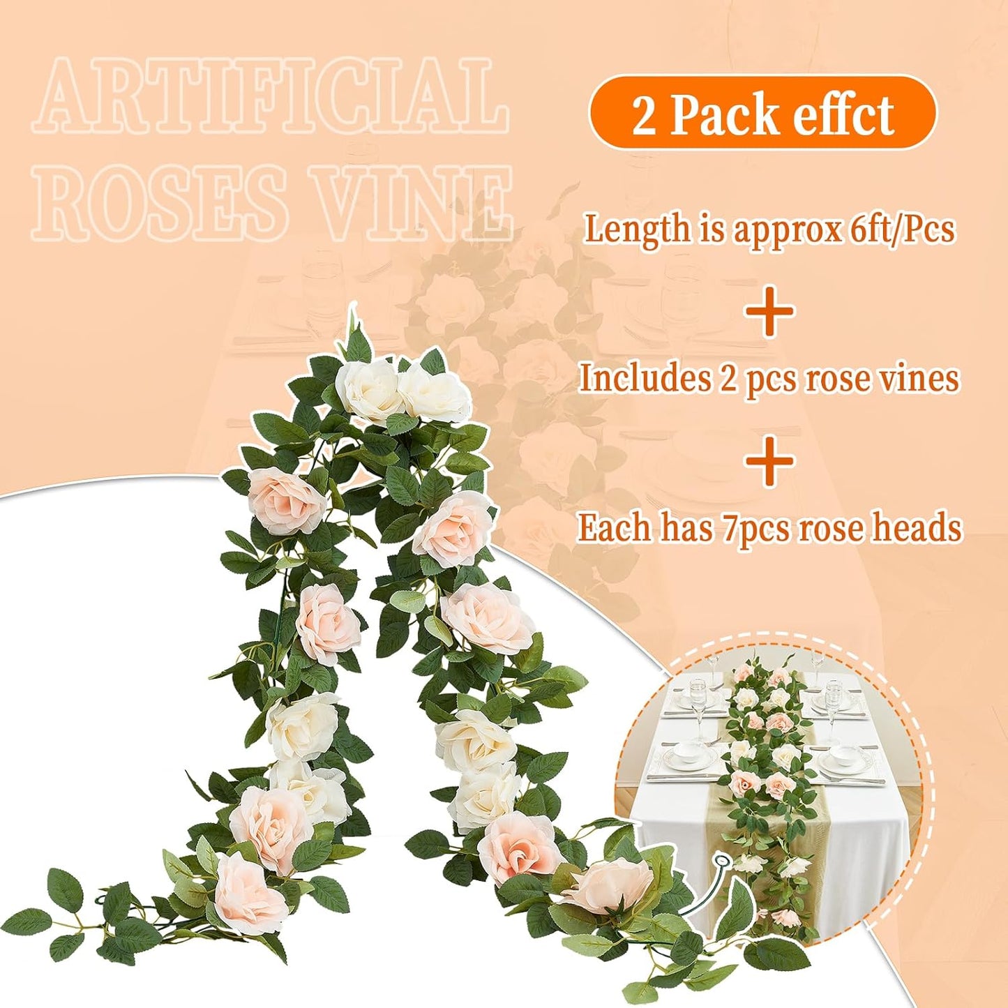 Artificial Rose Garlands Rose Vines Leaves Banners Hanging Floral Garland Fake Rose Flower Vine Wall Decorations