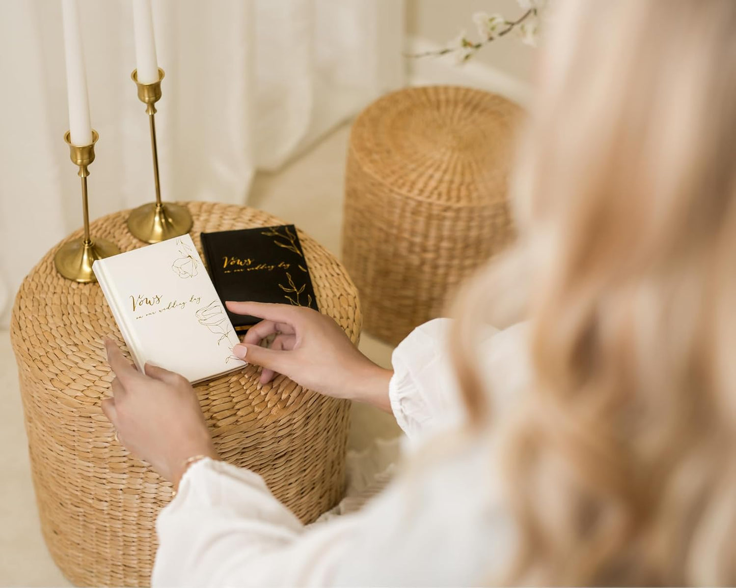 Vows On Our Wedding Day Vow Books (Set of 2) - Black & White Pocket Sized Foil Embossed Foliage Design Wedding Ceremony Vow Renewal Speech Notebook Planner, Gift for Bride & Groom Newly Engaged Couple