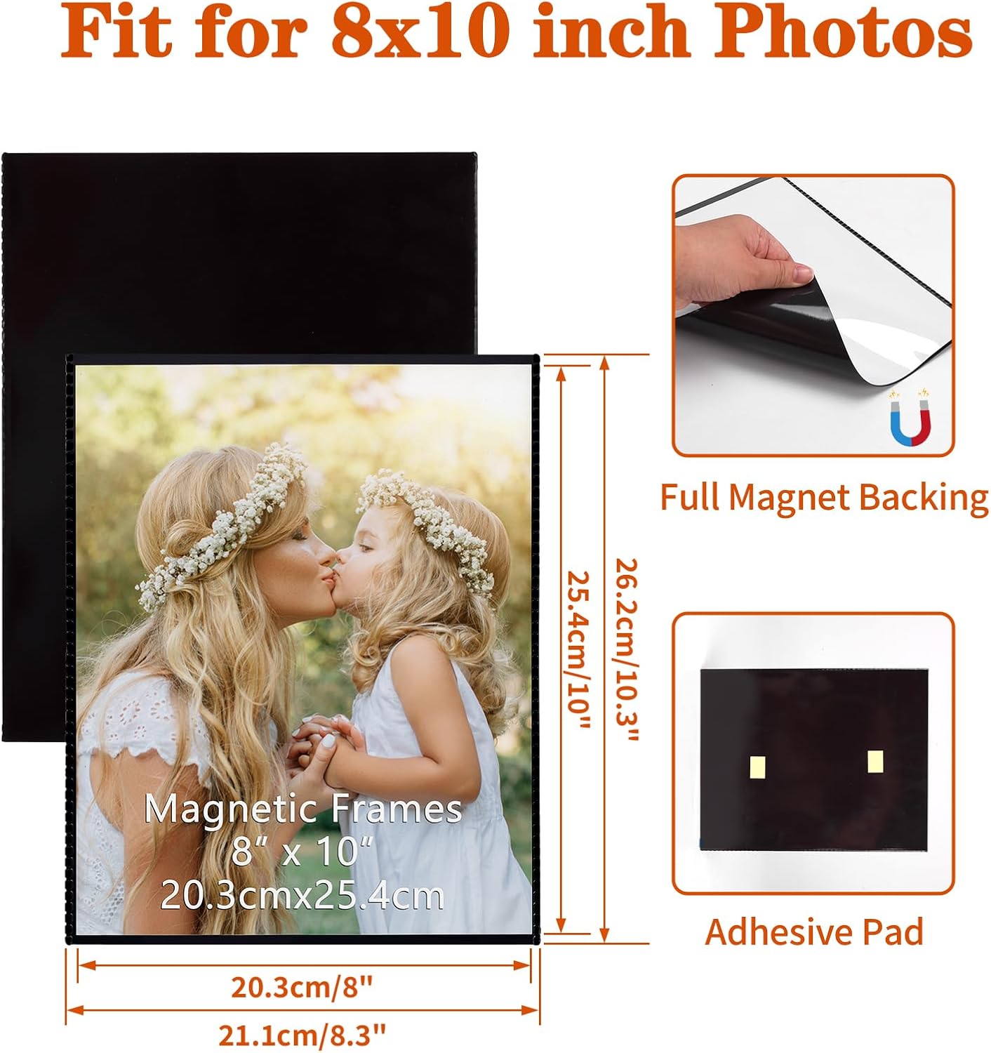CRUGLA 18 Packs 8x10 Magnetic Picture Frames for Refrigerator, 8x10 Magnetic Sheet with Self-Adhesive Backing, 8 by 10 Magnet Frame with 3M Adhesive Pad for Glass Window Door Cubicle Tile Wall