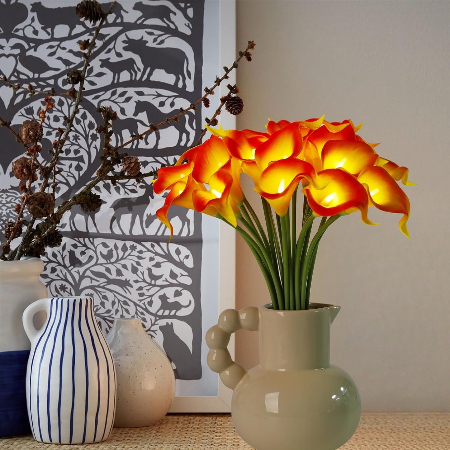 20pcs Artificial Calla Lily Bouquet Lamp Faux Floarl Night Light Real Touch Flower Night Lamp LED Calla Lily Artificial Flower Light for Christmas Gifts Home Kitchen Decor(Orange)