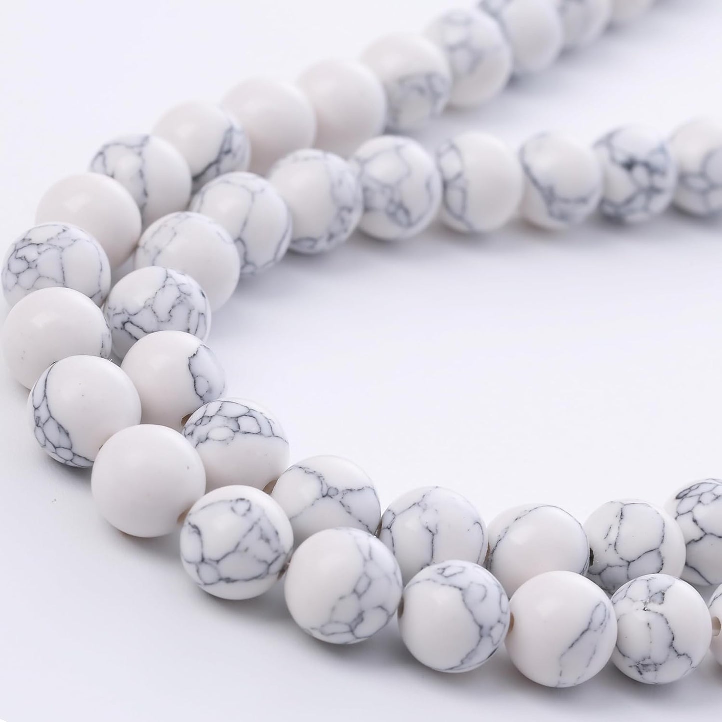 Natural White Turquoise Stone Beads Gemstone Round Crystal Energy Jade Beads Stone Beads for Jewelry Making DIY Bracelet Necklace Jewelry Making 1 Strand 15.5inch 35PCS 10MM