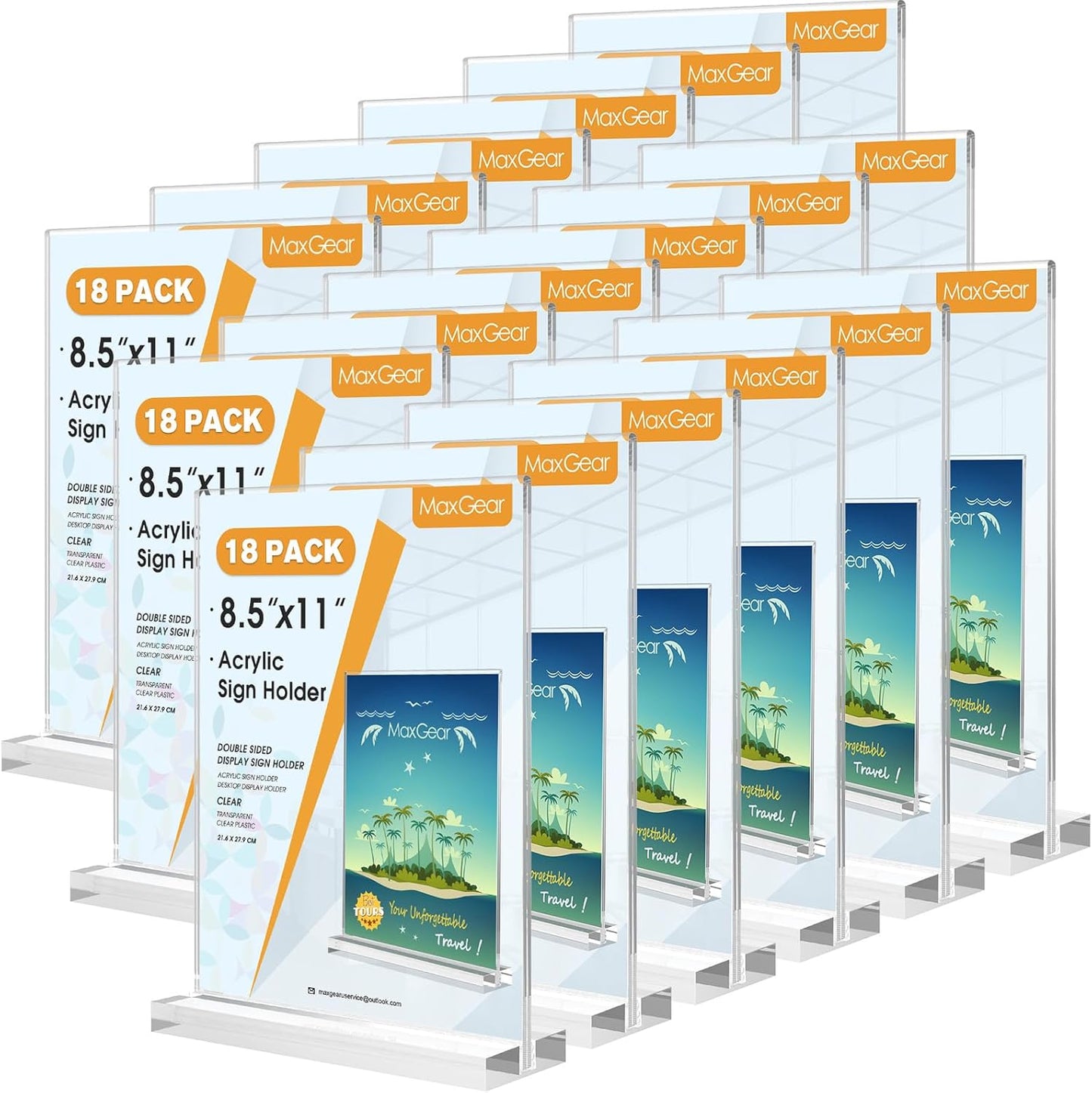 MaxGear Acrylic Sign Holder 8.5 X 11 Inches 18 Pack, Double Sided Plastic Display Stands Table Top Acrylic Frame, Clear Paper Holder Menu Flyer Stand for Stores, Restaurants, Hotels, Office