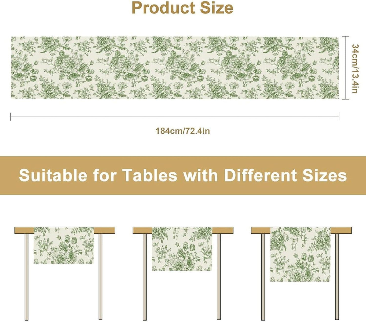 Vintage Flower Table Runner, Wildfloral Green Floral Sketch Pattern Print Table Runner for Kitchen Dinning Table Runner Decor Home Wedding Party Holiday, 13x36 Inch