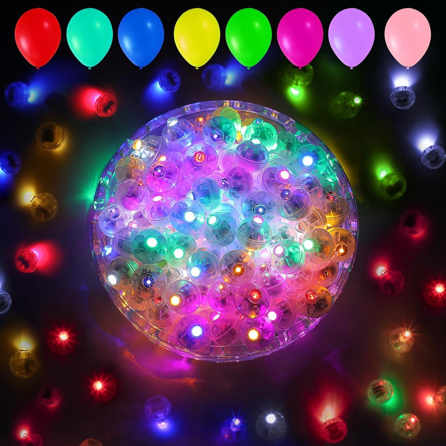Aogist 100pcs Balloon Lights,Long Standby Time Waterproof Twinkle Mini Light,Battery Powered,Round LED Ball Lamp for Balloon Paper Lantern Party Wedding Christmas Halloween Decorative,10 Colors Flash
