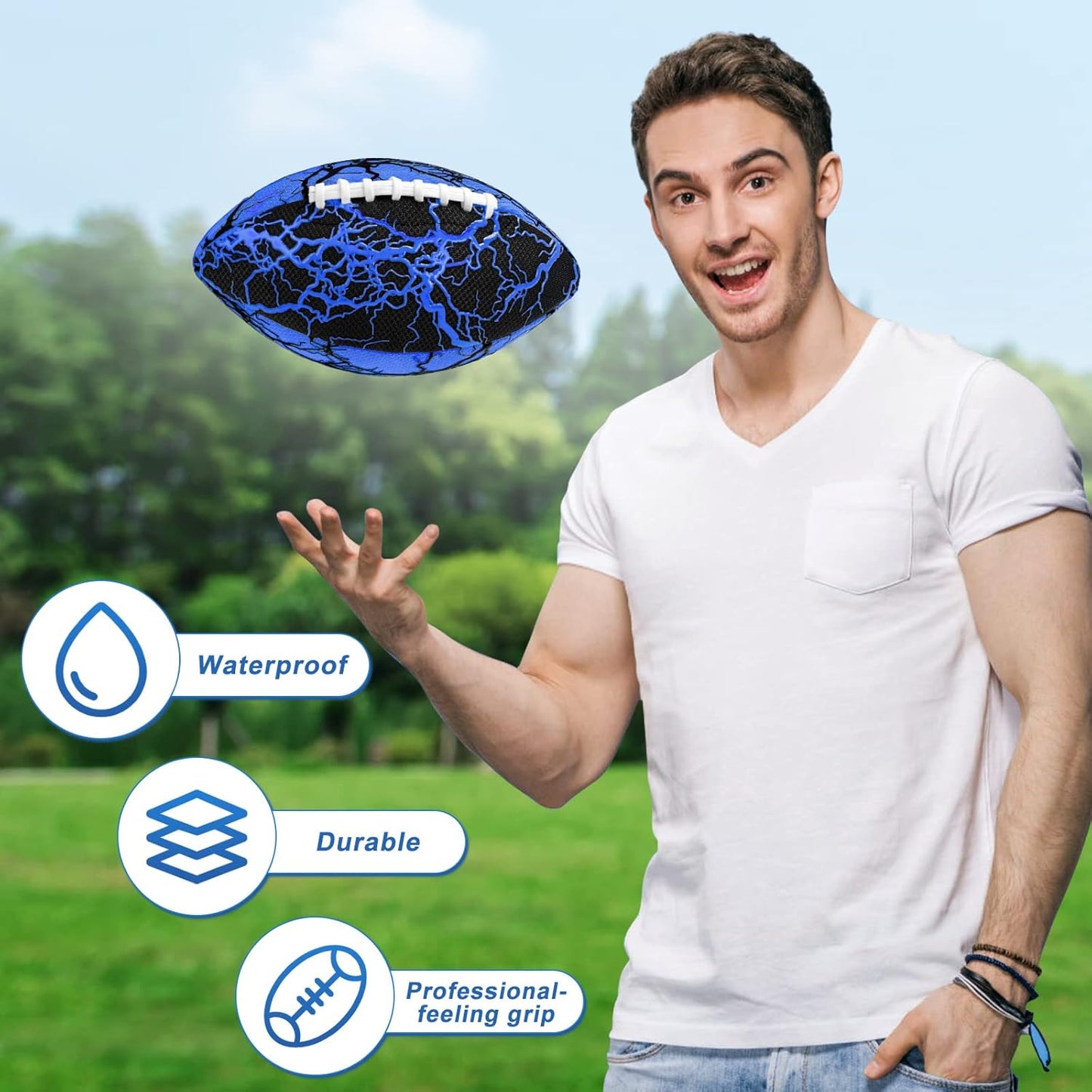 Jasonwell Pool Beach Water Football - Strong Grip Waterproof Soft Football for All-Weather Play Pool Toys Beach Games Backyard Outdoor Sports Toy Christmas Birthday Gifts for Kids Boys Teens Adults