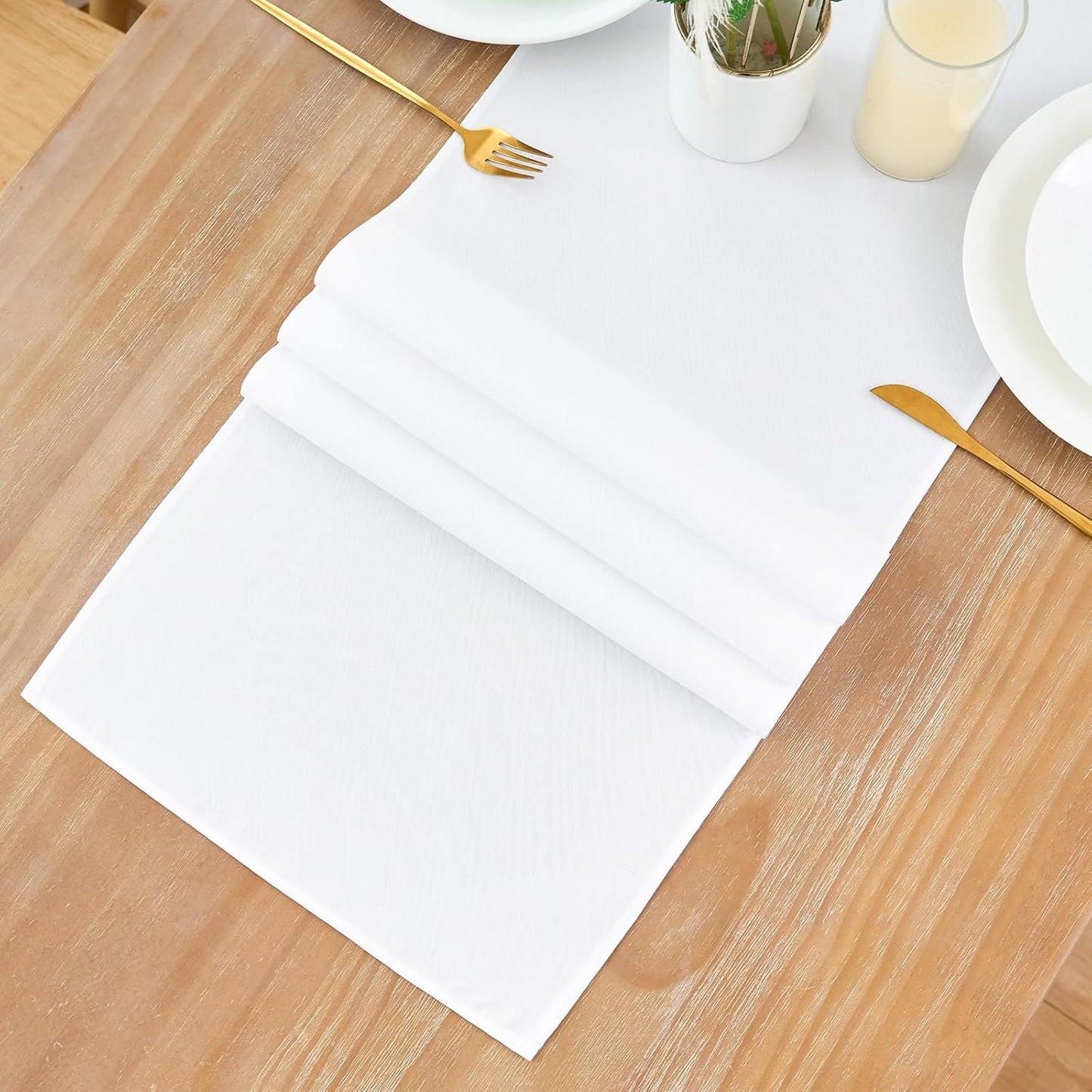 2 Pack White Long Table Runner 12 x 108 Inch Solid Color Farmhouse Runners Coffee Table Dresser for Daily Party Home Decoration