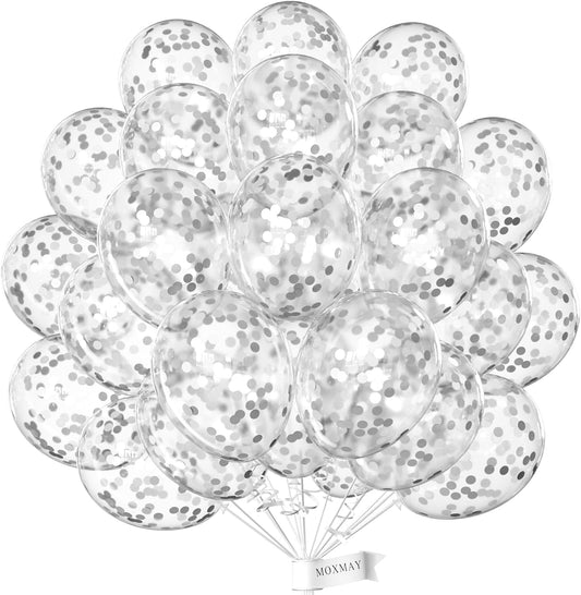 Party Balloons 12inch 50 Pcs Latex Confetti Balloons Birthday Balloons Party Decoration Wedding Baby Shower Christmas Party-Confetti Silver