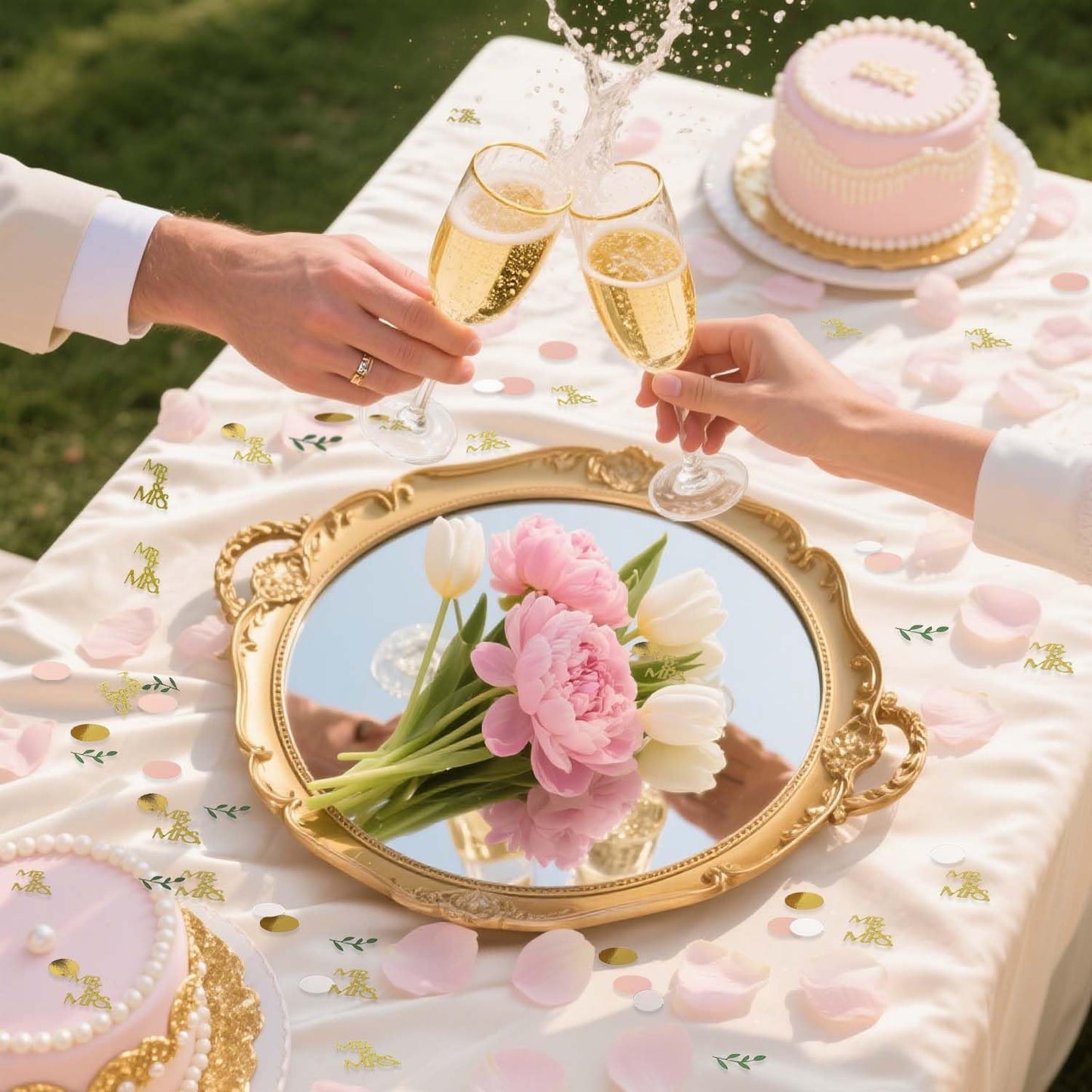 200 Pcs Rose Gold Bridal Shower Decorations, Wedding Table Confetti, Glitter Mr Mrs, Greenery Table Confetti, Engagement Party Scatters