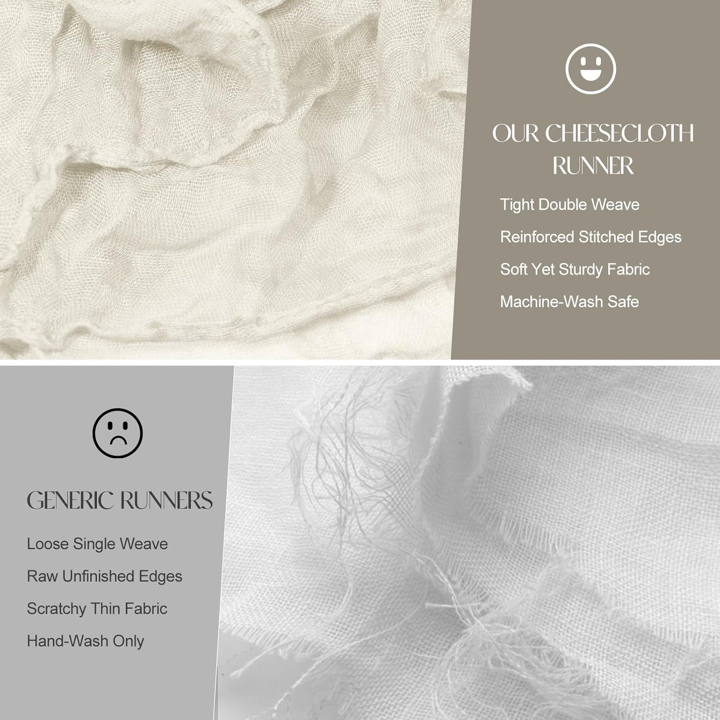 2 Pcs Ivory Cheesecloth Table Runner - 120 inch 10FT Boho Rustic Gauze Cheese Cloth Table Runner Decor for Spring Summer Party Wedding Birthday Baby Bridal Shower Home