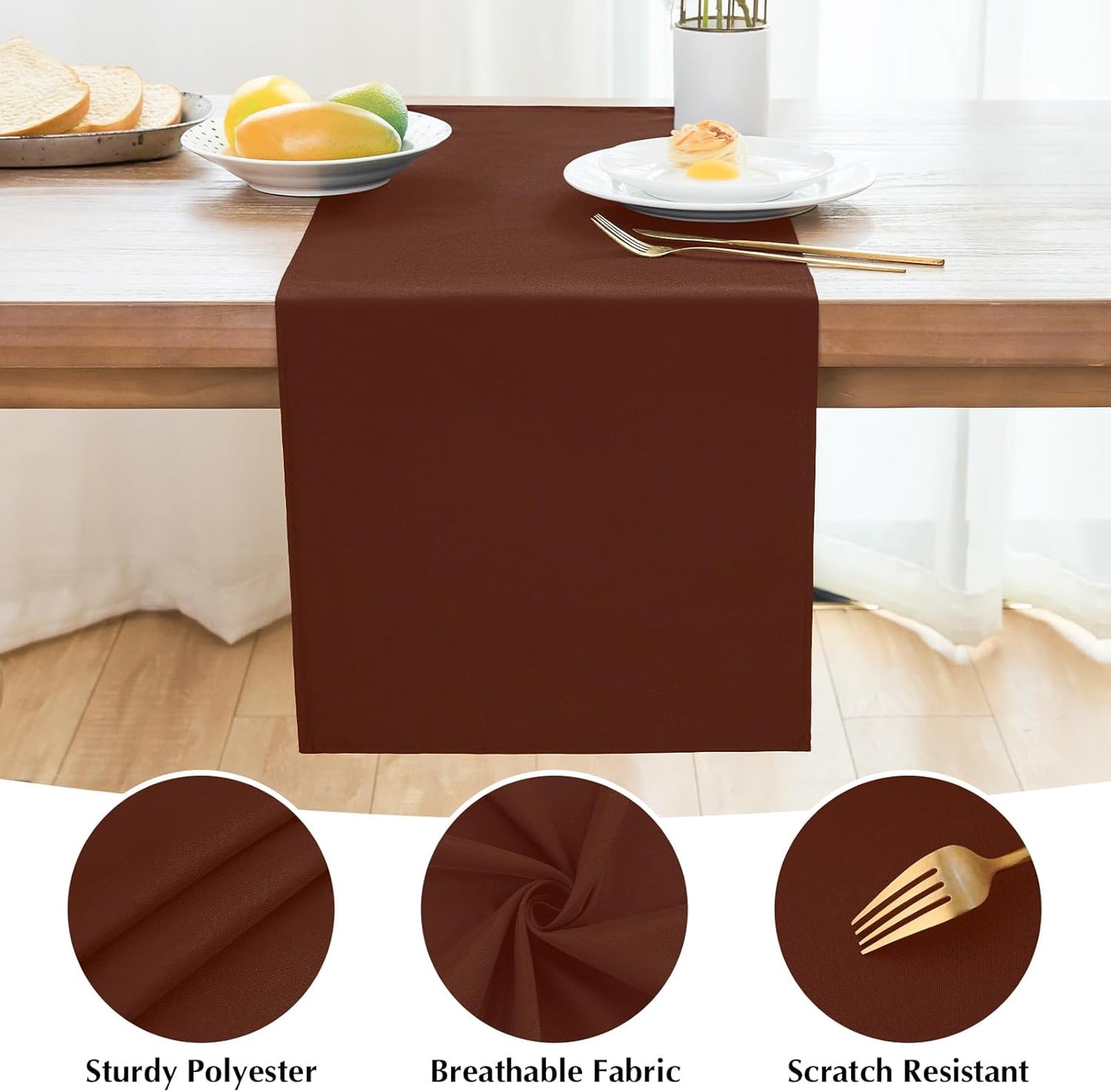 2 Pack Chocolate Long Table Runner 12 x 108 Inch Solid Color Farmhouse Runners Coffee Table Dresser for Daily Party Home Decoration
