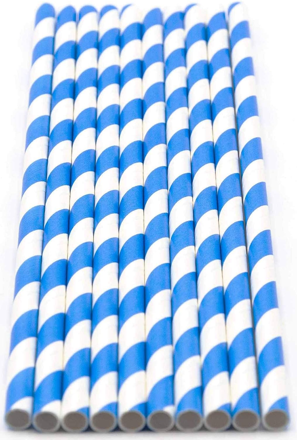 Pack of 150 Sky Blue Swirls Biodegradable 4-Ply Paper Drinking Straws (Compostable, Non-toxic, BPA-free)