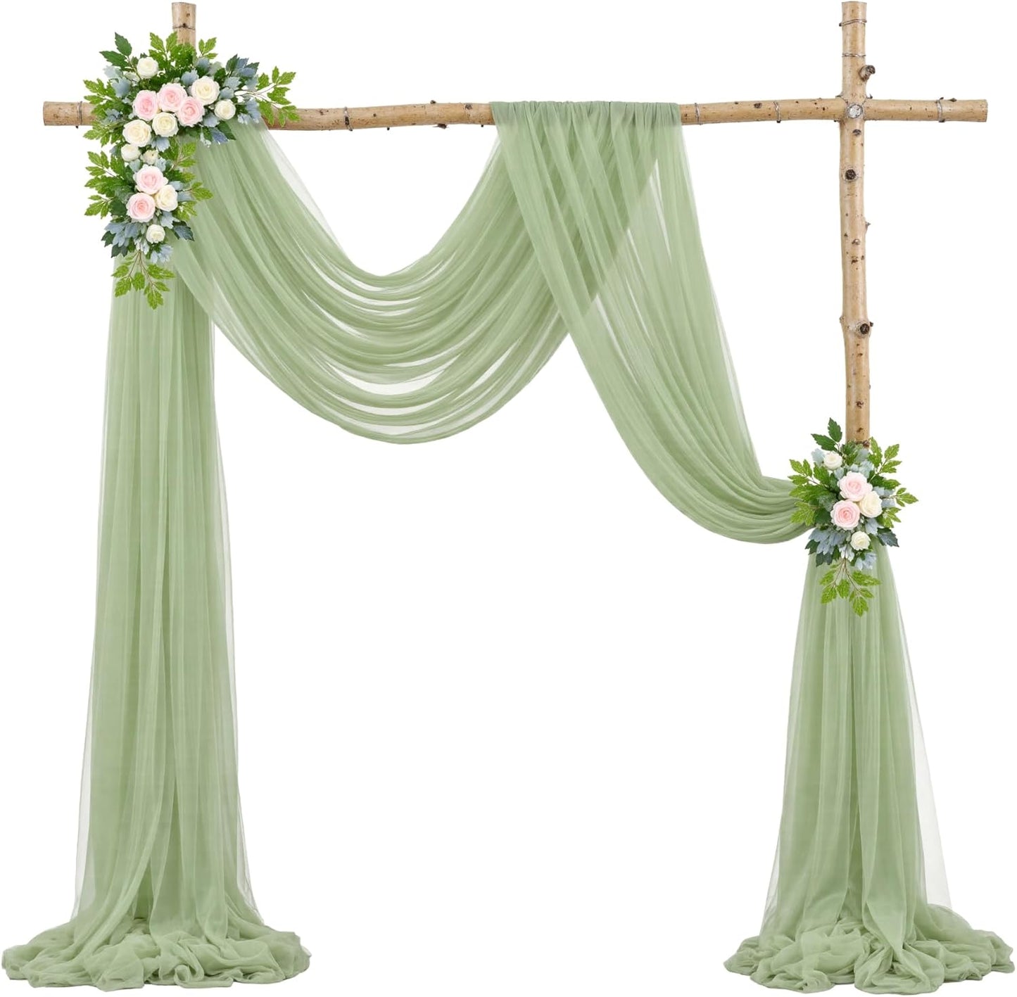 Wedding Arch Draping Fabric Backdrop 1 Panel 60" x 26Ft Sage Green Drapes Curtains for Wedding Reception Sheer Tulle Backdrop Curtain for Ceremony Birthday Party Baby Shower Arbor Ceiling Decorations