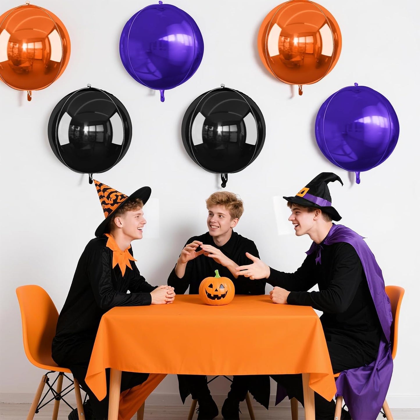 Black Orange Purple Halloween Foil Balloons, 6Pcs 4D Large Metallic Helium Balloon, 22Inch Big Round Foil Balloon for Kids Halloween Birthday Graduation Wedding Baby Shower Disco Backdrop Supplies