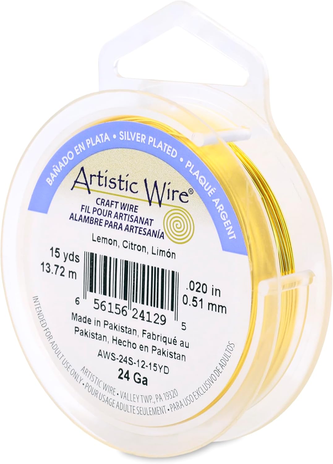 Artistic Wire, 22 Gauge Silver Plated Tarnish Resistant Colored Copper Craft Wire, Lemon, 10 yd