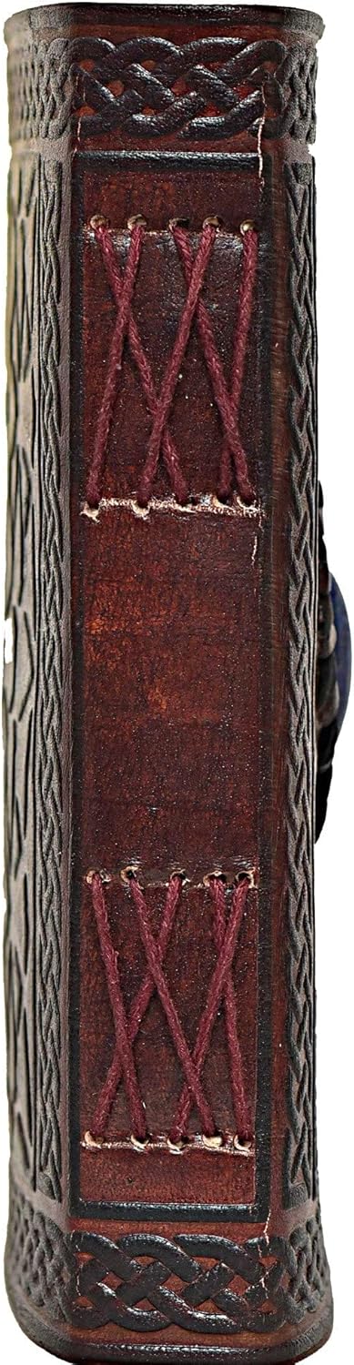 cuero 3 Moon Blue Lapiz Embossed Vintage Leather Journal for Men & Women - 128 Pages, Antique Handmade Deckle Edge Vintage Paper, Leather Journal Writing Notebook Dairy Gift (5 inch by 7 inch, Brown)